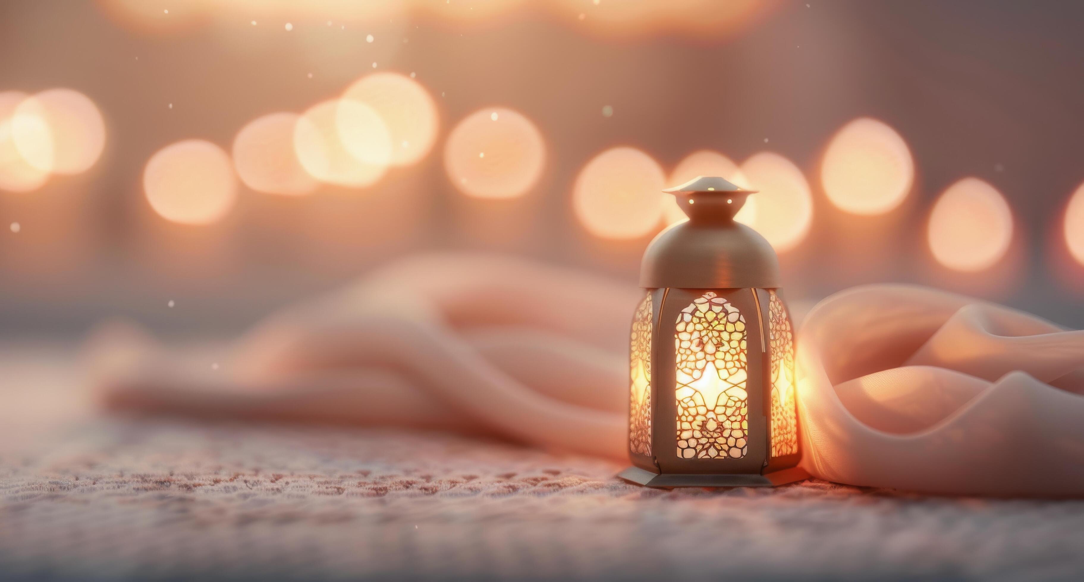 Warm Lantern Glow on Soft Fabric With Blurred Candlelight Background Stock Free