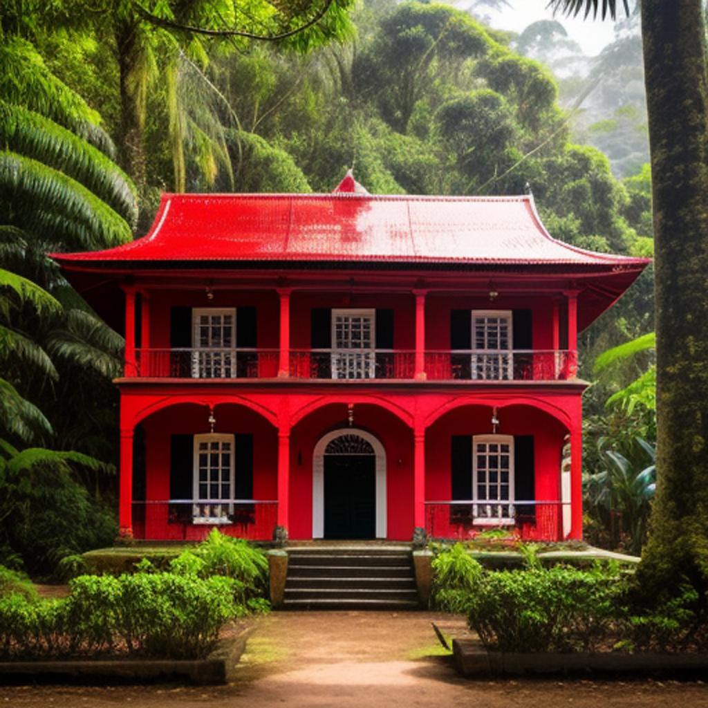 Red colour colonial building by @ai_generated