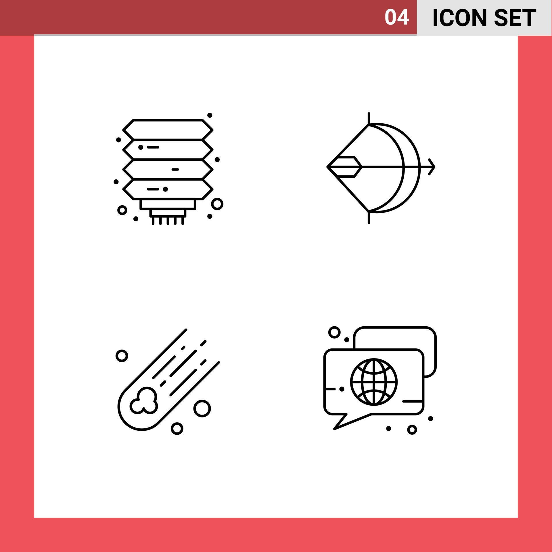 Set of 4 Vector Filledline Flat Colors on Grid for china asteroid new year arrow space Editable Vector Design Elements Stock Free