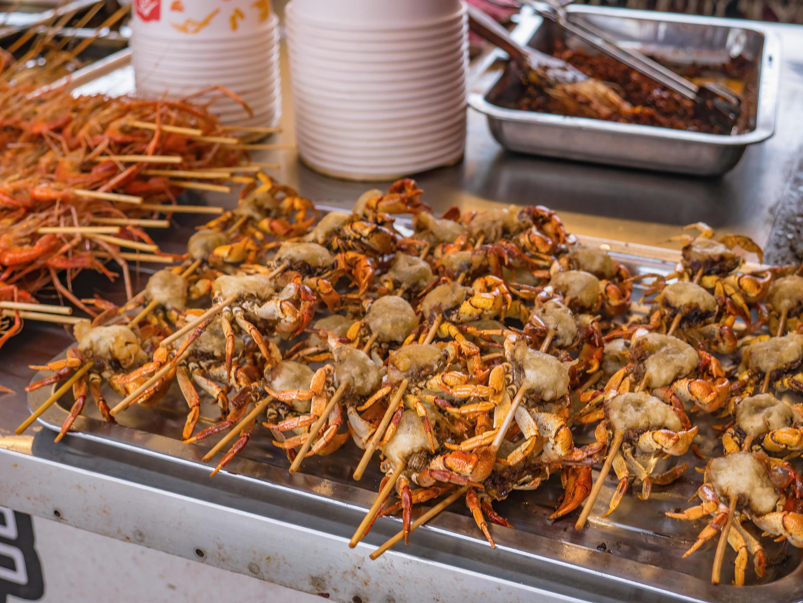 Crab in chinese Street food restaurant of fenghuang old town,phoenix ancient town or Fenghuang County is a county of Hunan Province, China Stock Free