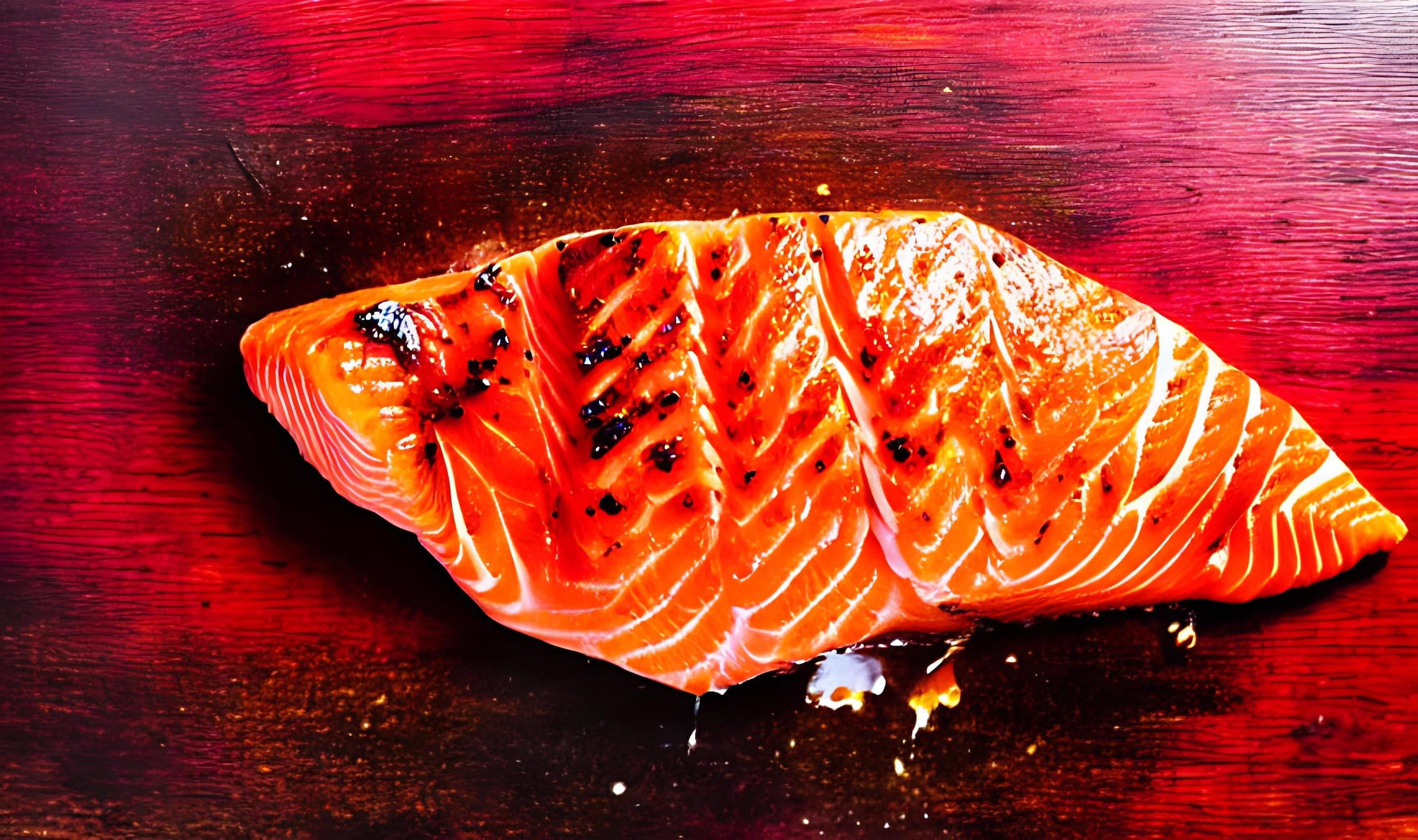 Grilled salmon. Healthy food baked salmon. Hot fish dish. Stock Free