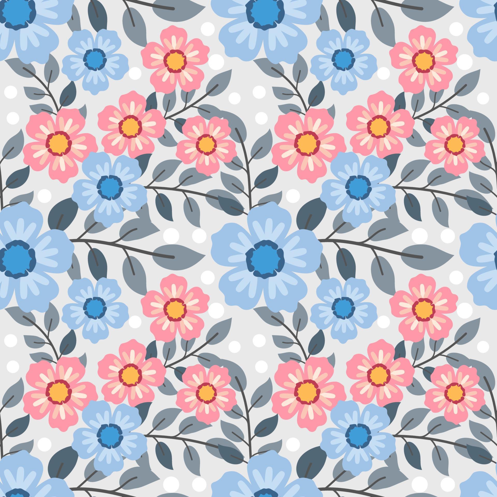 Sweet Flowers and Leave Hand Draw Seamless Pattern for Fabric Textile Wallpaper Vector Images. Stock Free