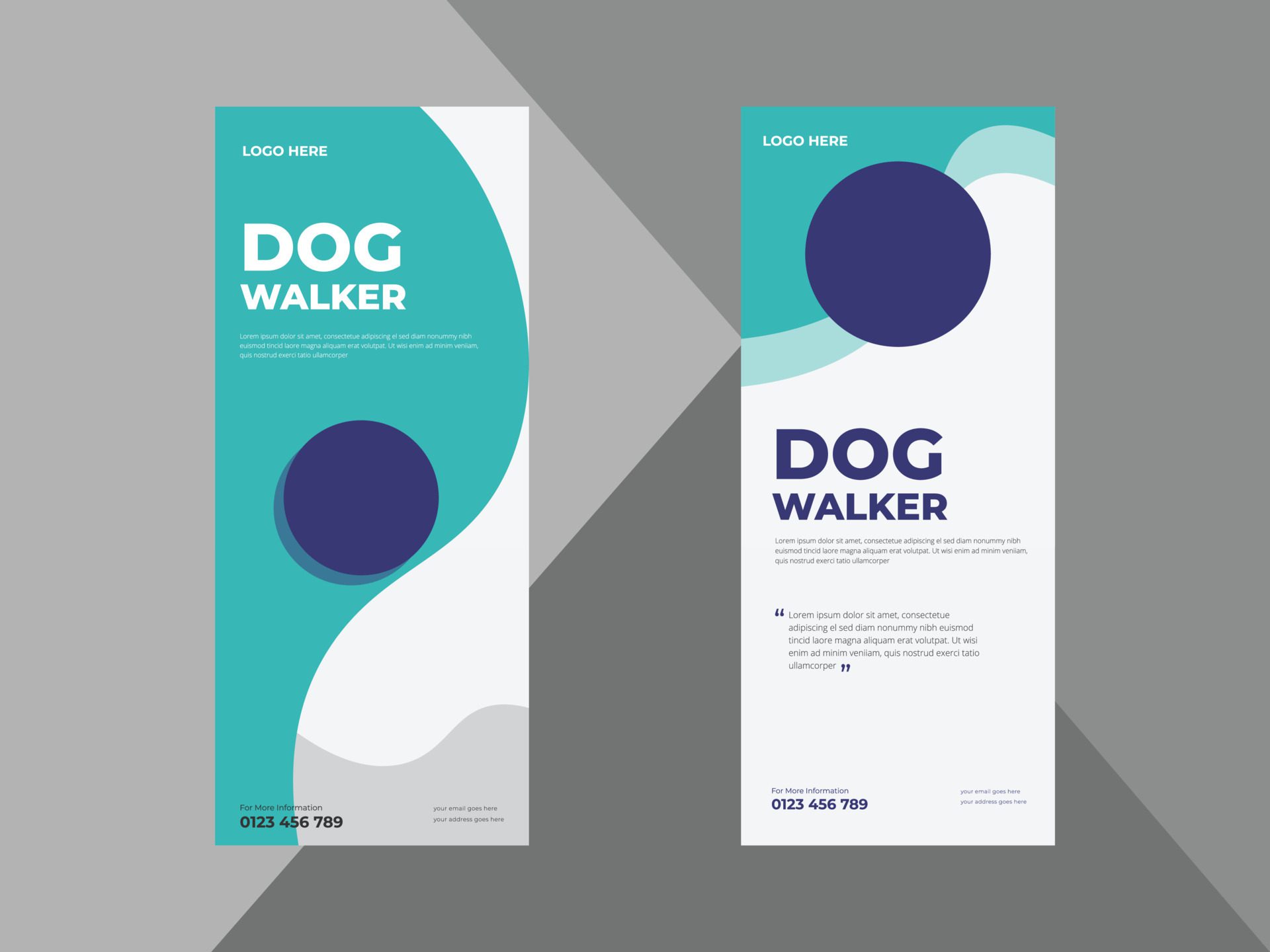 Dog walker service Roll Up Banner Design. Pet Walking service Poster leaflet design template bundle, flyer, poster, print-ready, Free Vector