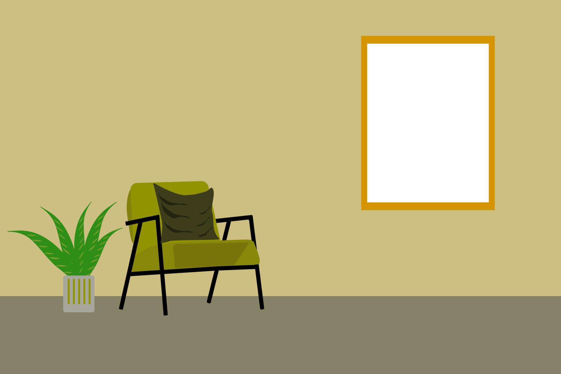 Vector illustration of chairs and flowers in the living room, minimalist living room Stock Free