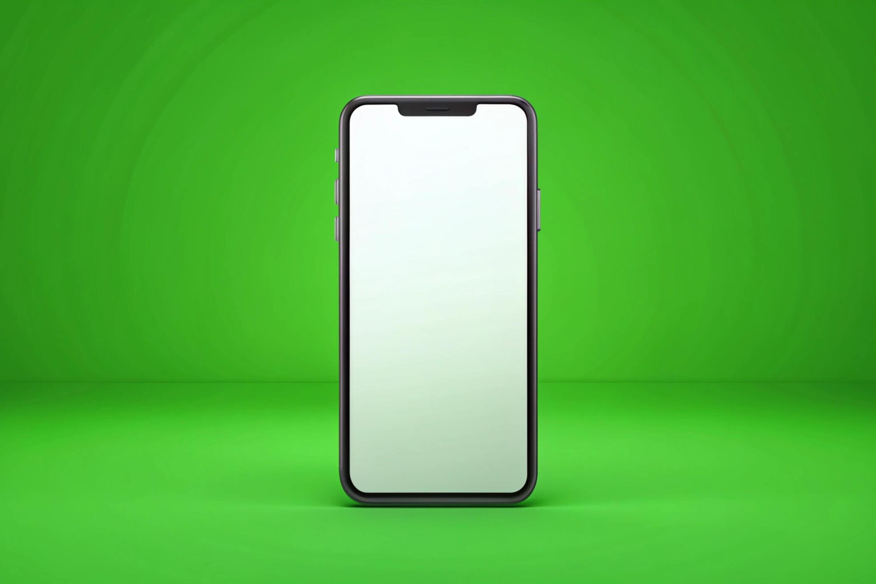 3d blank phone screen isolated on green background Stock Free