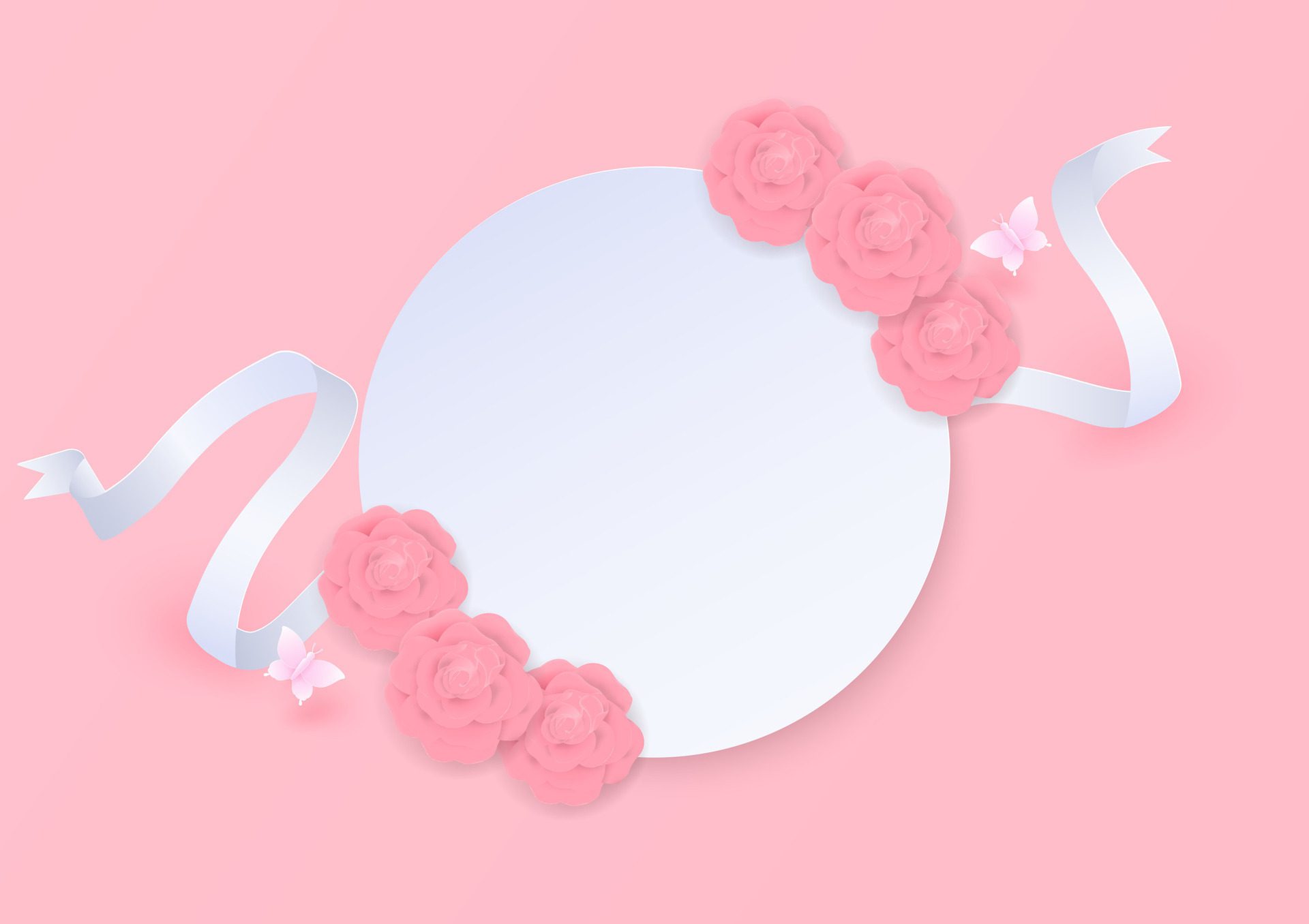 Rose wreath with ribbon and white banner Free Vector