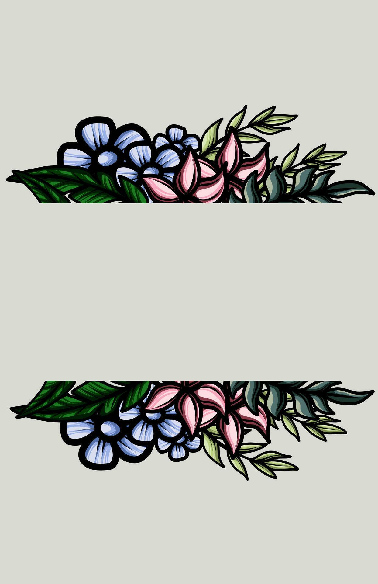 frame the border with an arrangement of leaves and flowers Stock Free