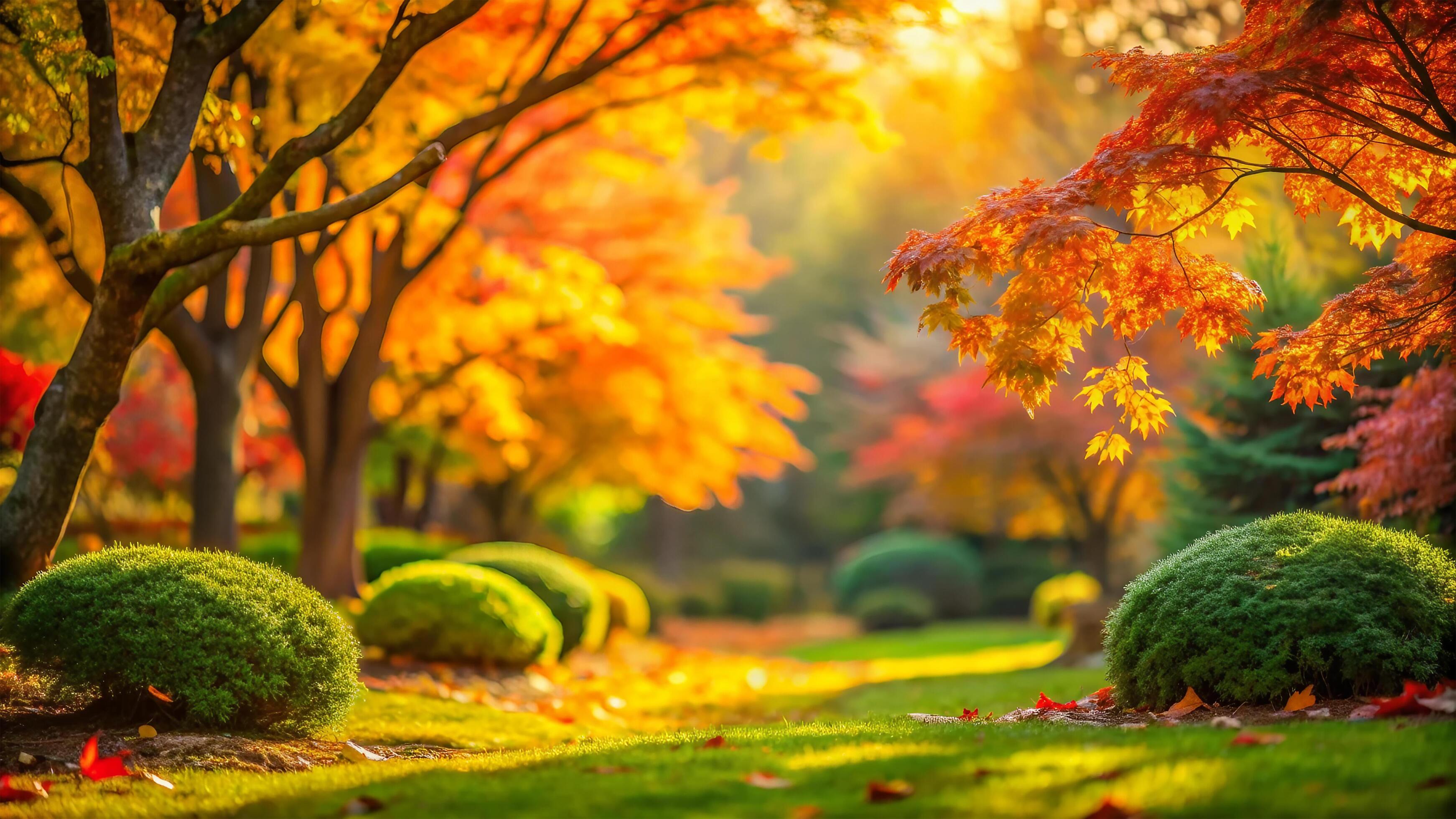 Beautiful nature view Autumn landscape on blurred greenery background in garden. Stock Free