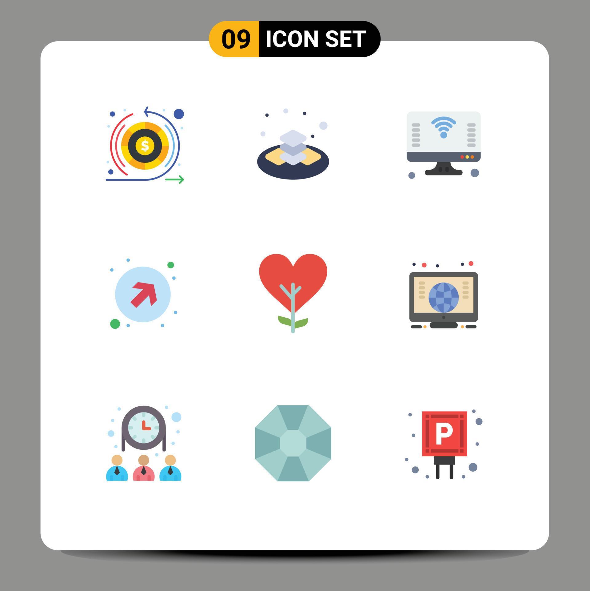 Flat Color Pack of 9 Universal Symbols of heart up computer arrows wifi Editable Vector Design Elements Stock Free and Free SVG