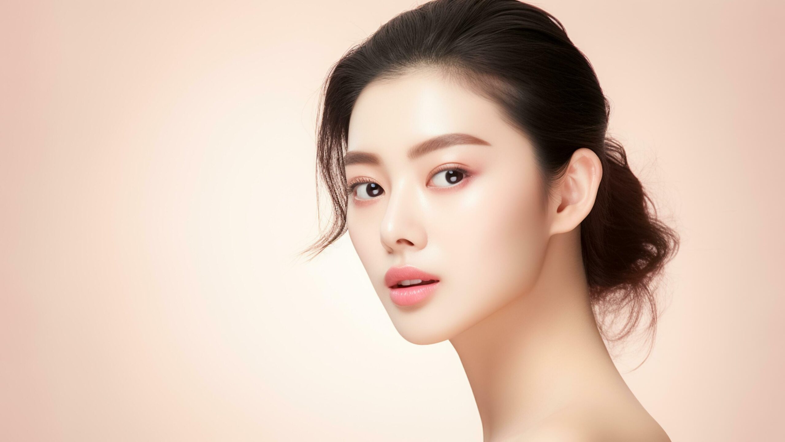 Beauty Asian model woman skincare and makeup with healthy facial skin on empty space. AI Generated Free Photo