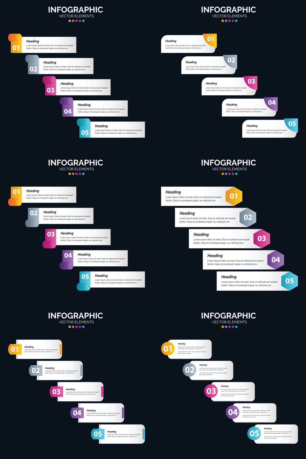 Make your presentation more engaging with our Vector 6 Infographics Pack. Free Vector