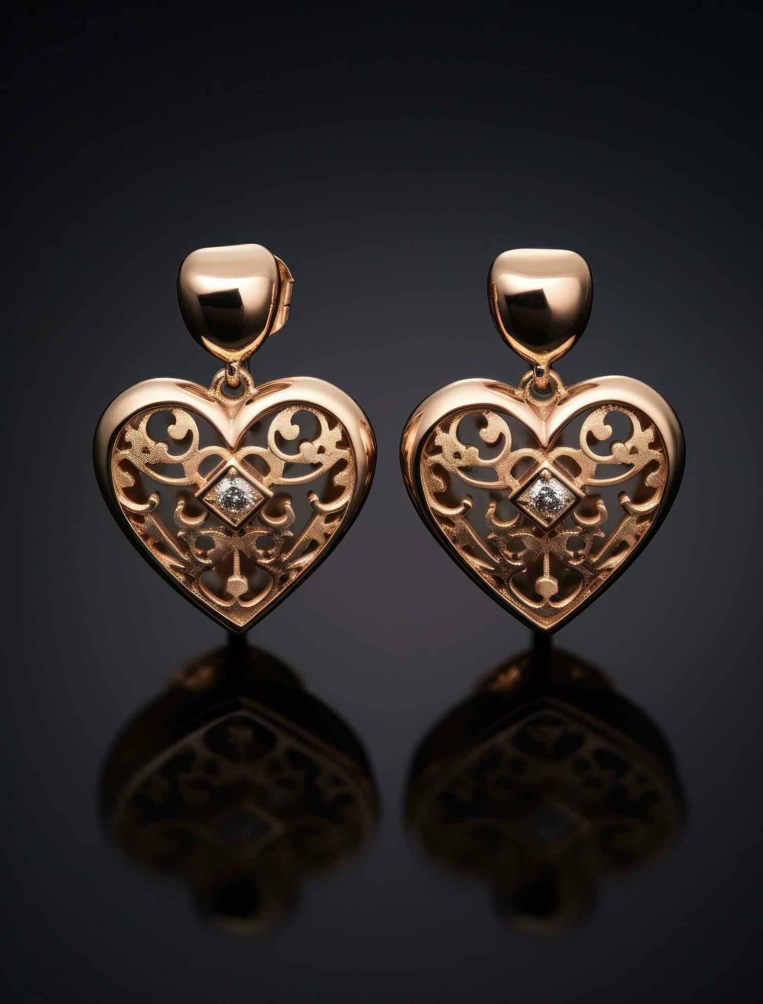 a pair of gold heart shaped earrings Free Photo