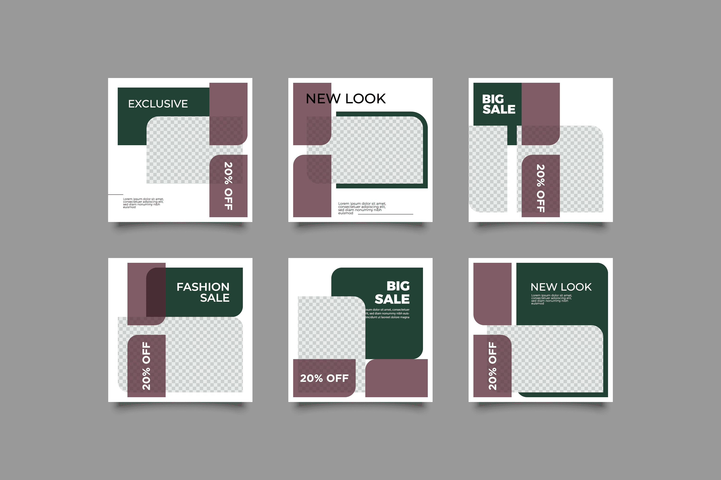 Set of Editable minimal square banner template Free Vector