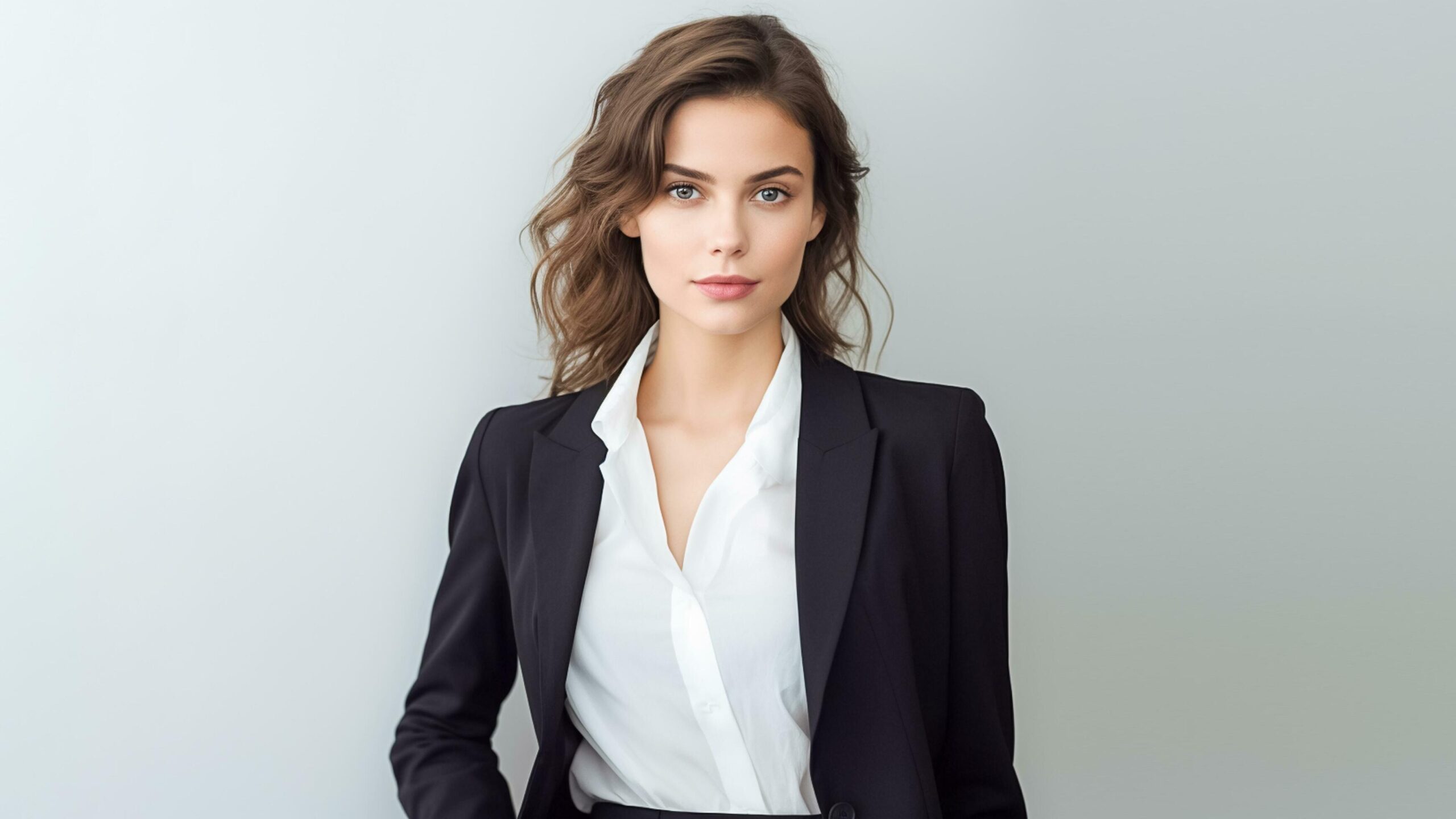 Photo Portrait of Beautiful businesswoman wearing suit isolated Gray background .AI Generated Free Photo