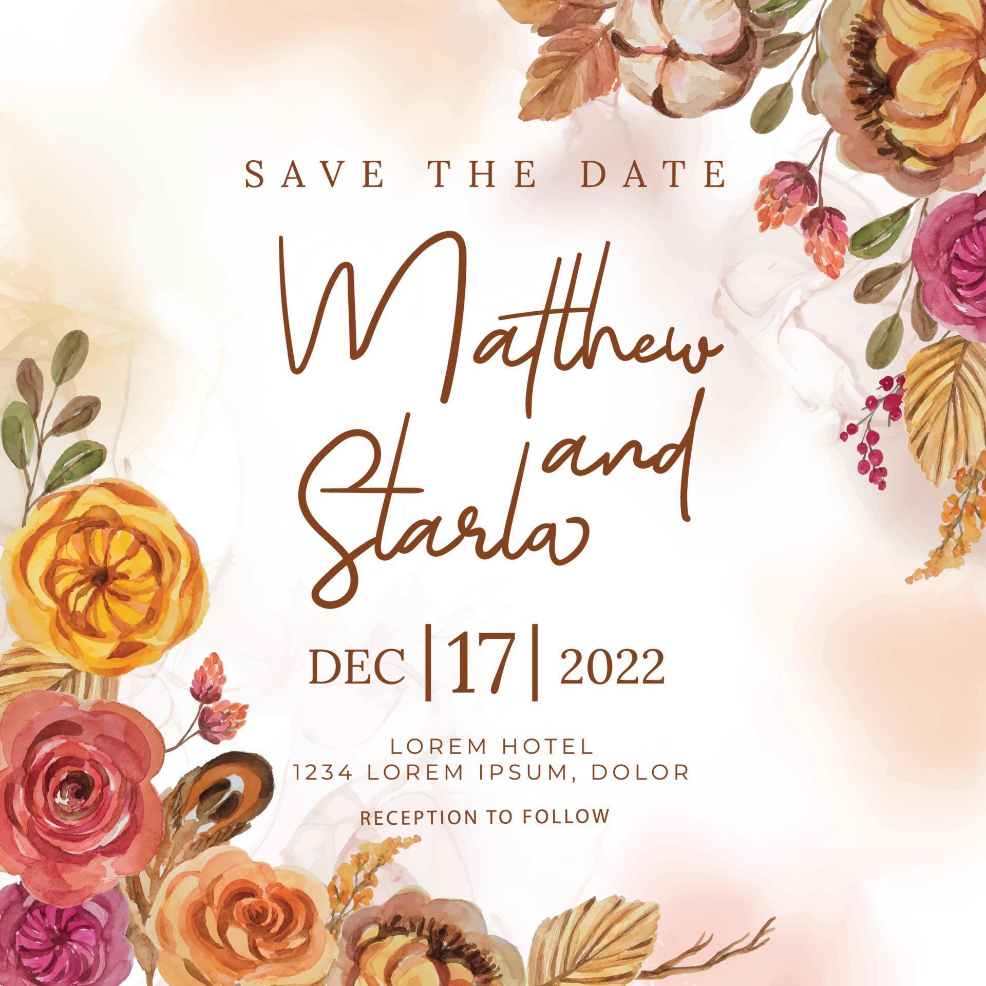 watercolor flower invitation wedding template Stock Free