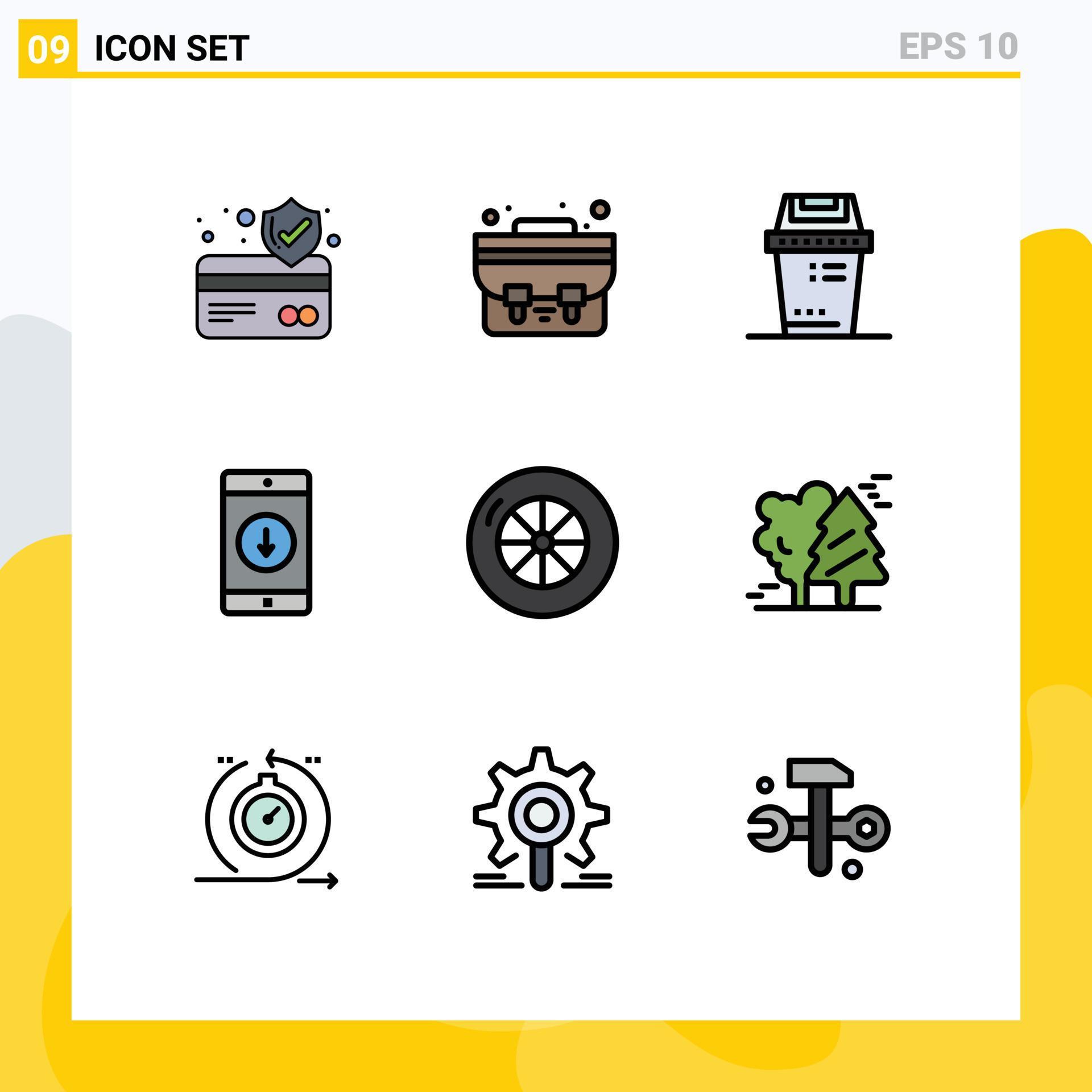 Universal Icon Symbols Group of 9 Modern Filledline Flat Colors of alpine tire junk arrow mobile application Editable Vector Design Elements Stock Free