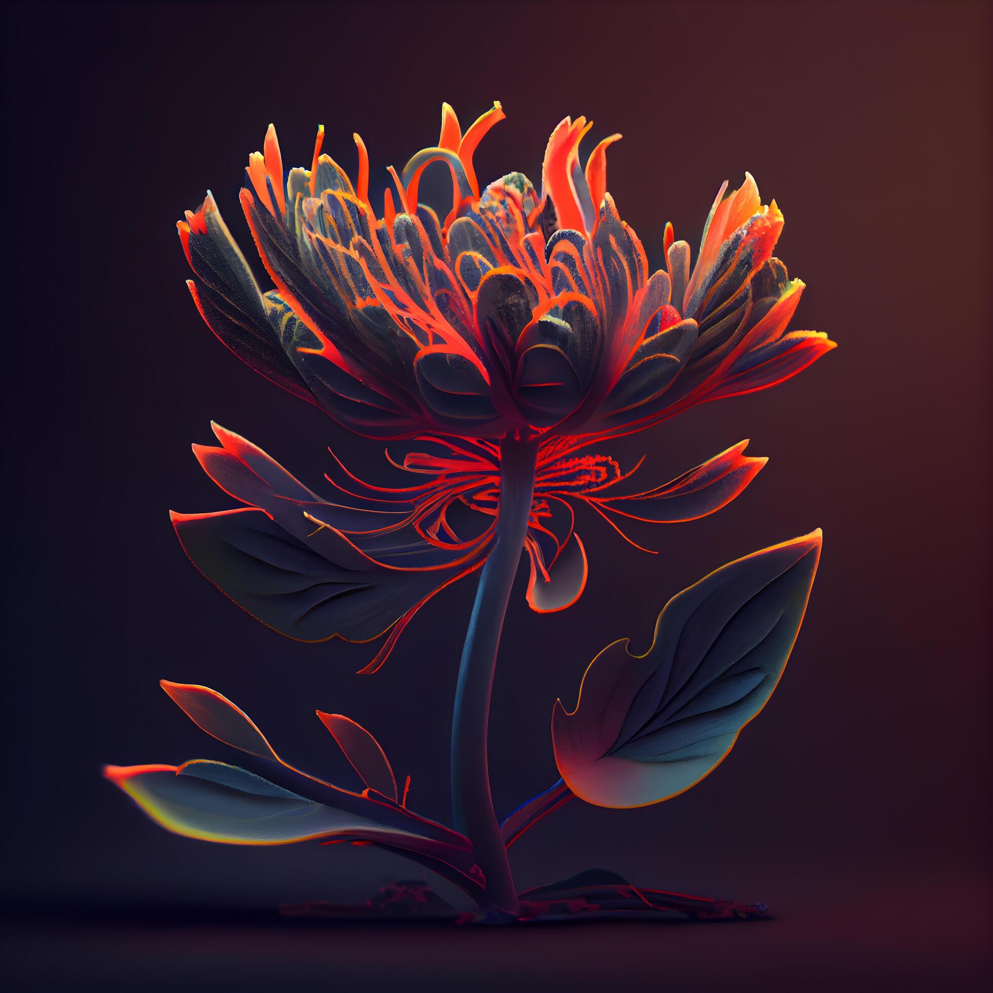 Illustration of a chrysanthemum flower in neon light, Image Stock Free