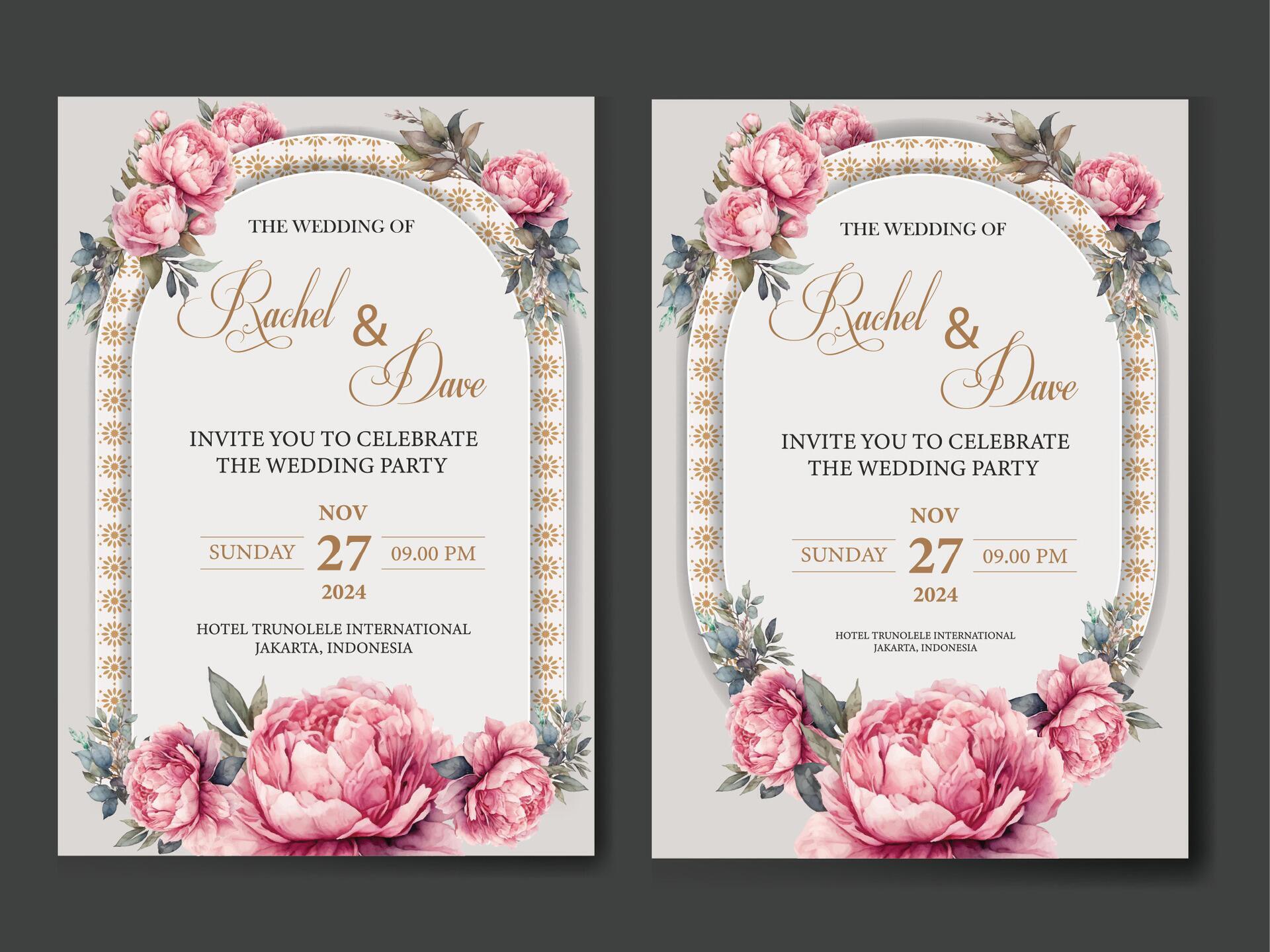 wedding invitation cards with flowers and peonies Stock Free