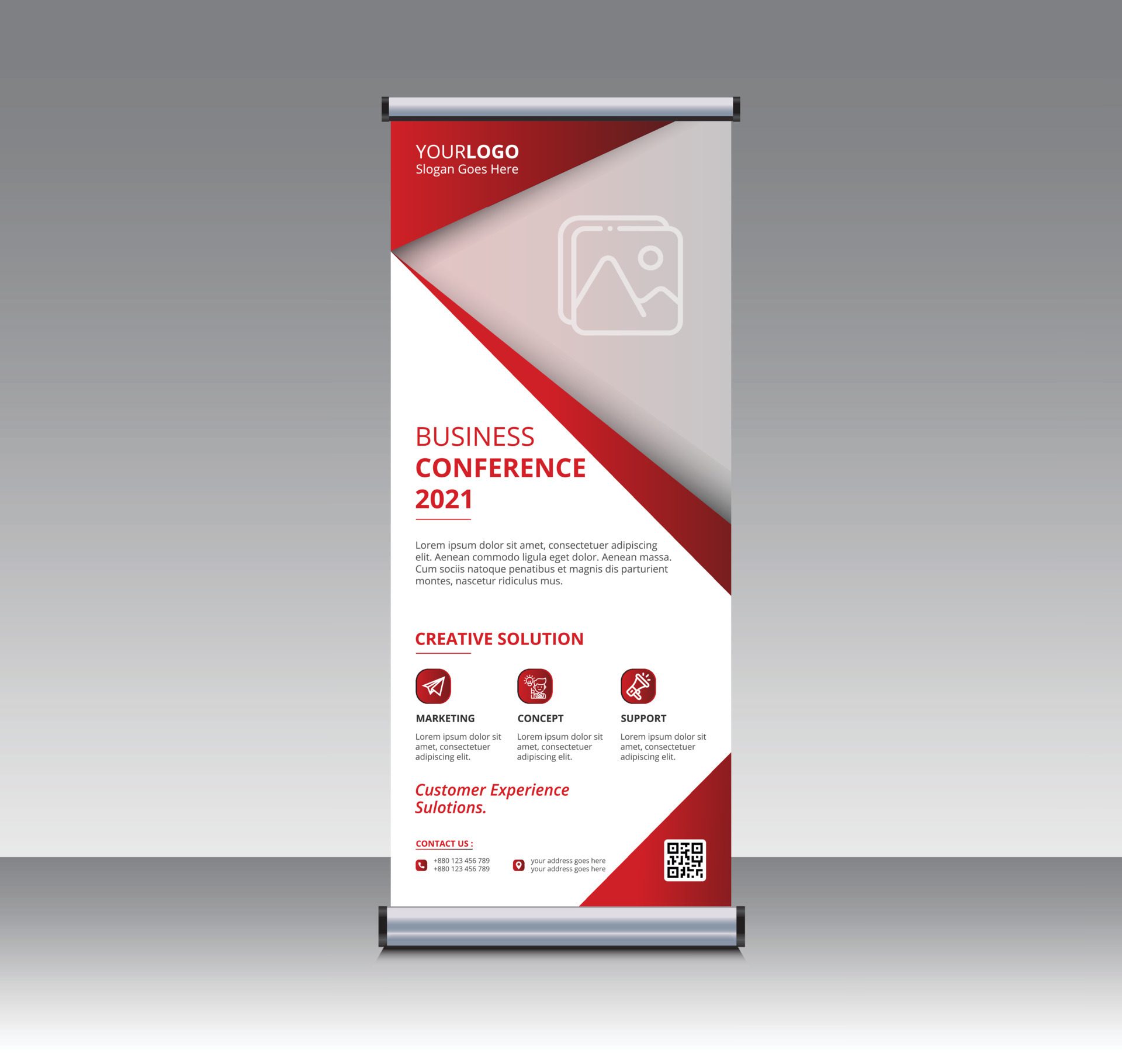 Conference business roll up , pop up banner standee design template Free Vector