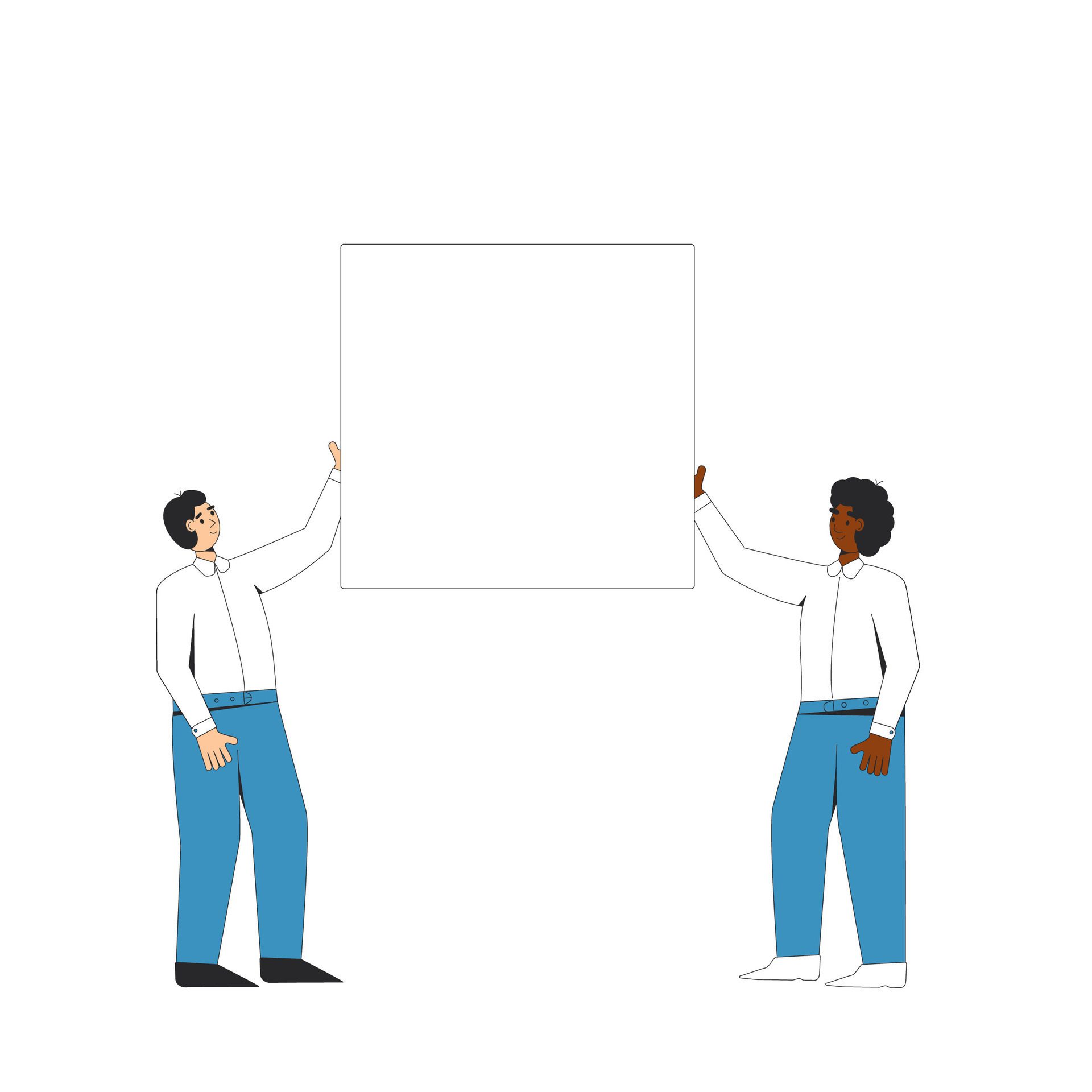 Two men holding blank banner. Free Vector