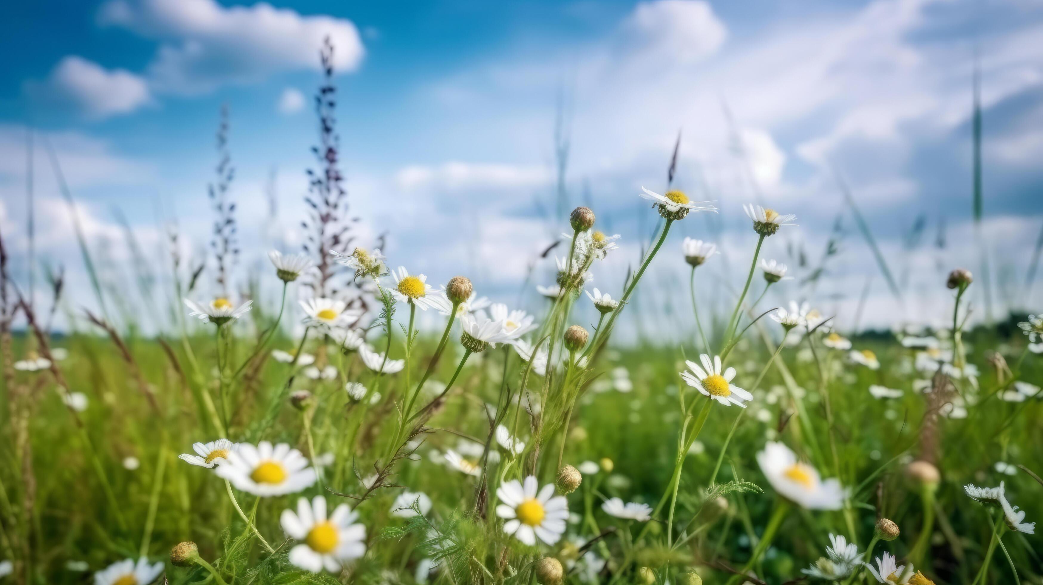 Summer field with daisy flowers. Illustration Stock Free