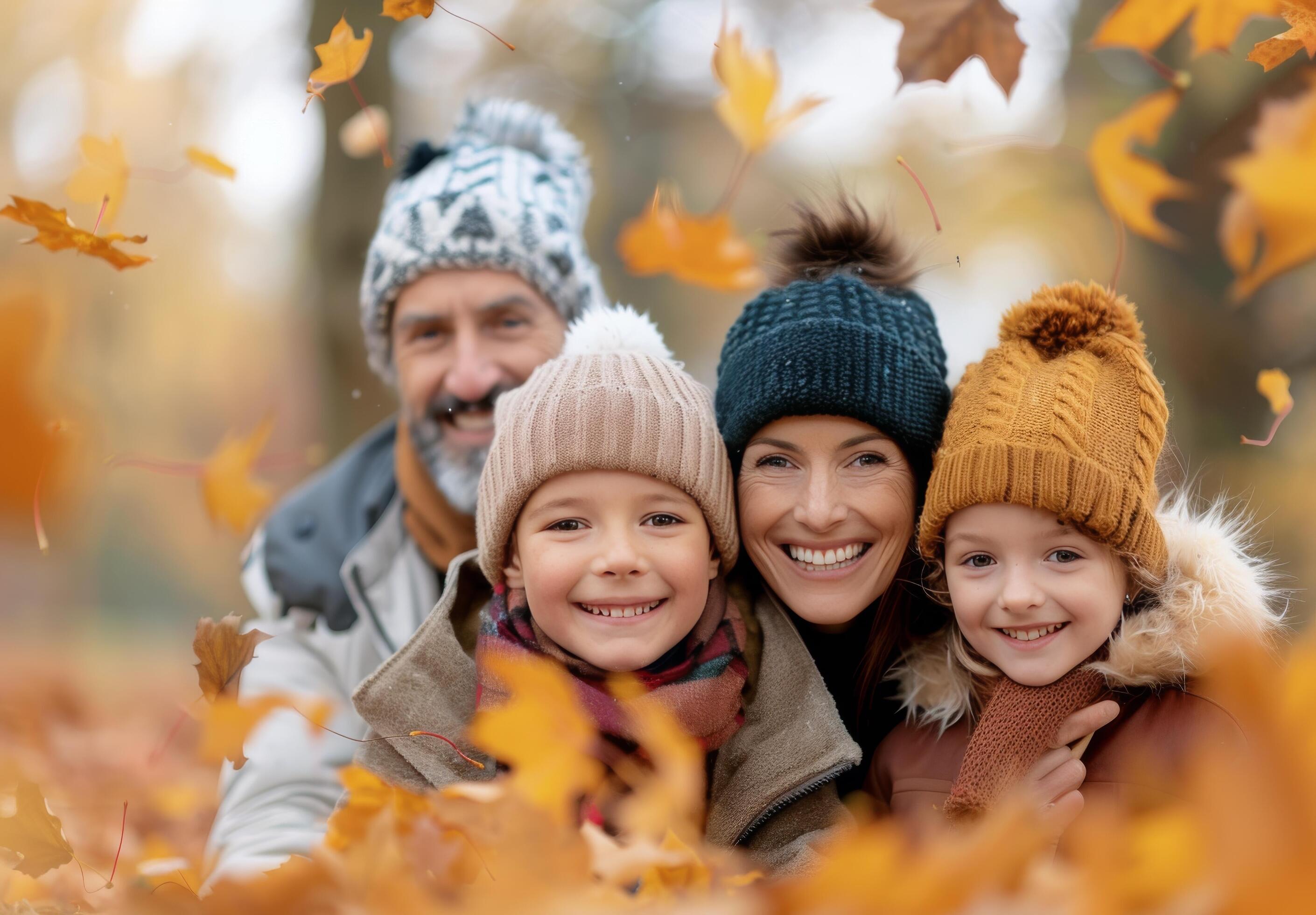 Family Portrait in Autumn Leaves Stock Free