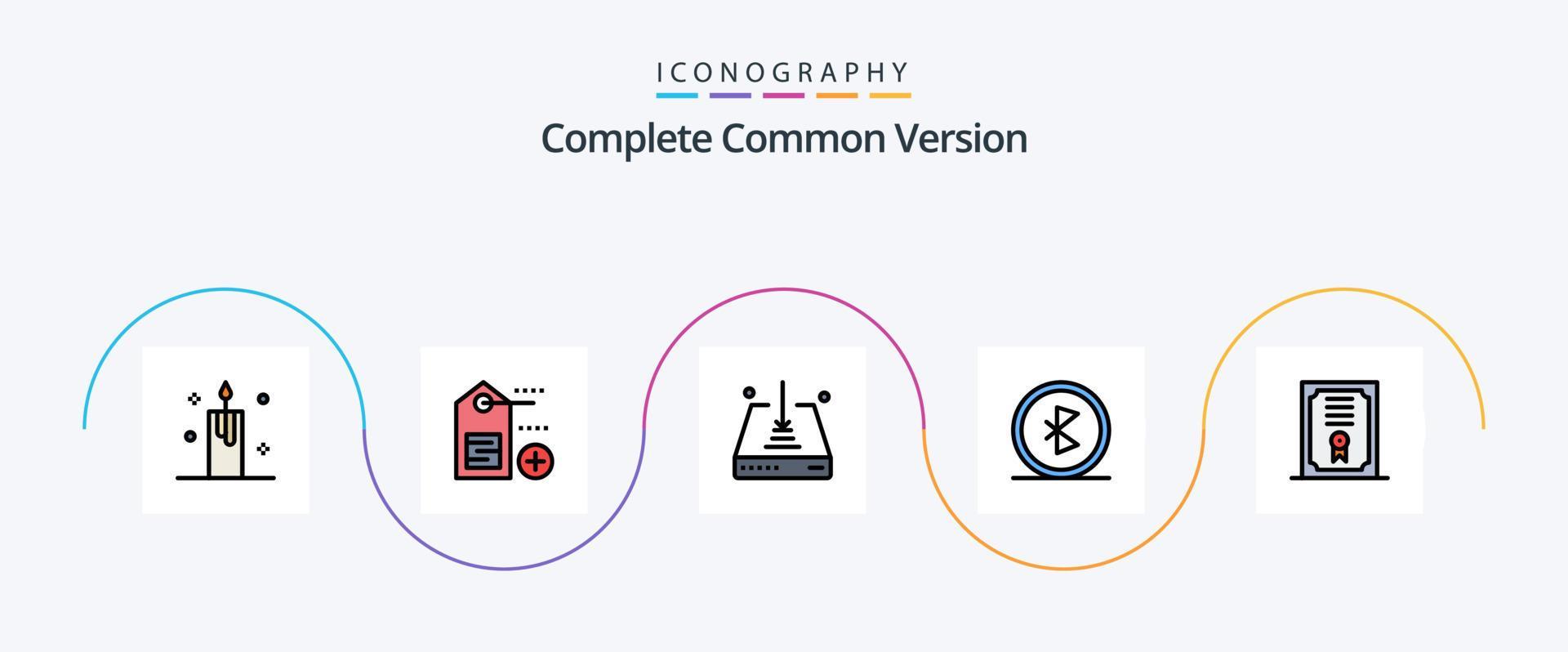 Complete Common Version Line Filled Flat 5 Icon Pack Including certificate. network. arrow. connection. bluetooth Stock Free