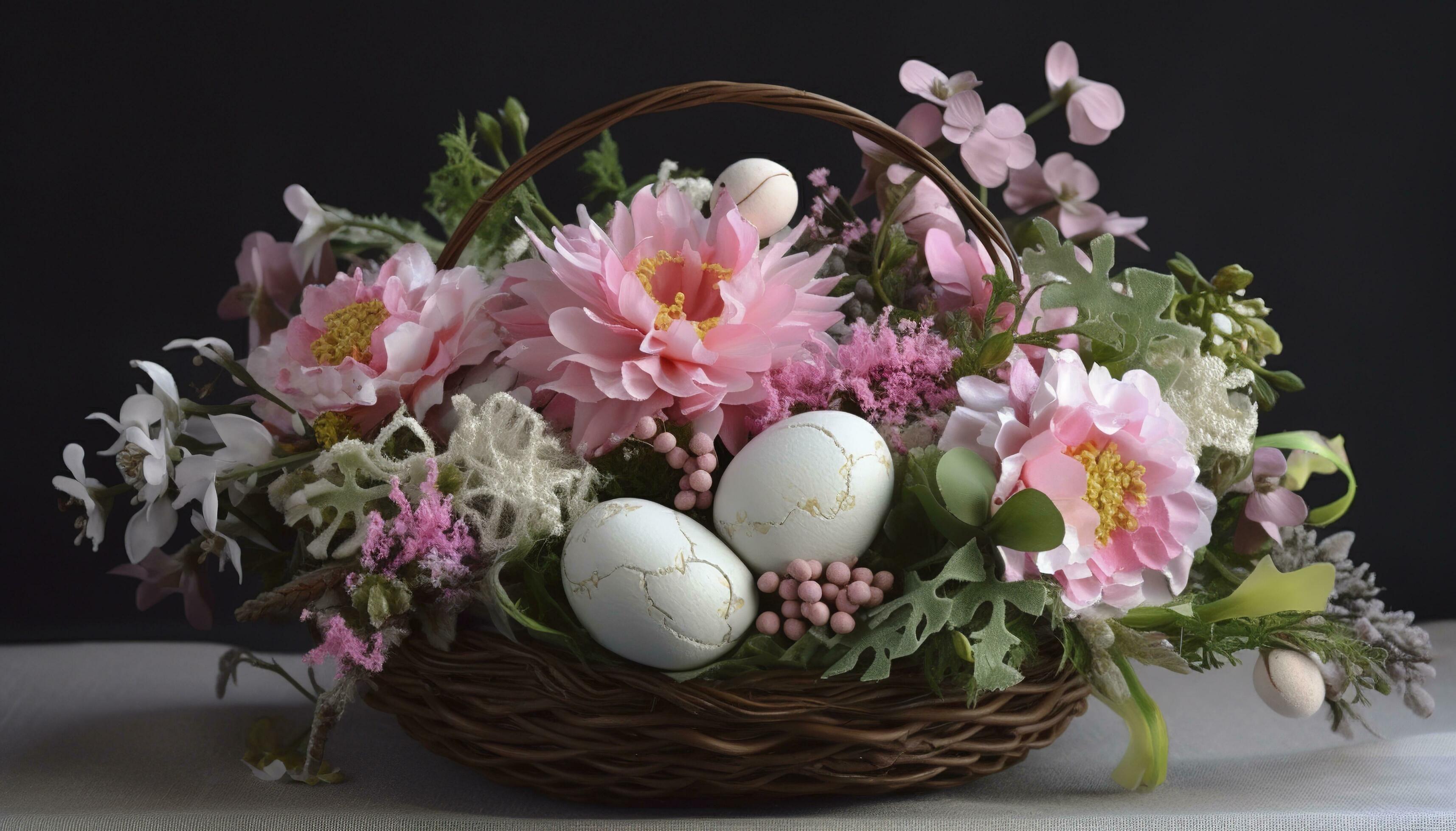 Pink Spring Flower Arrangement, Easter Decoration, generate ai Stock Free