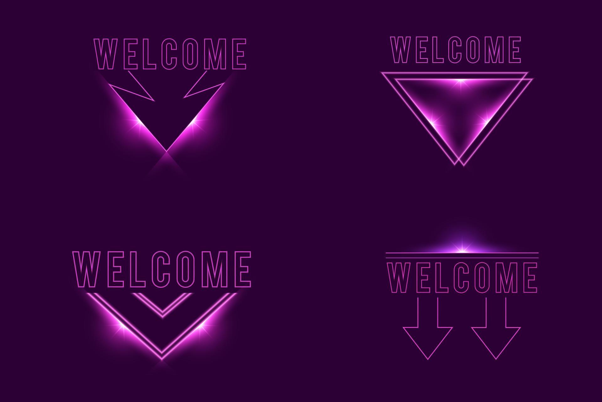 Welcome arrow in neon style. Welcome neon signs. greeting card, invitation card, light banner, posters, flyer Stock Free