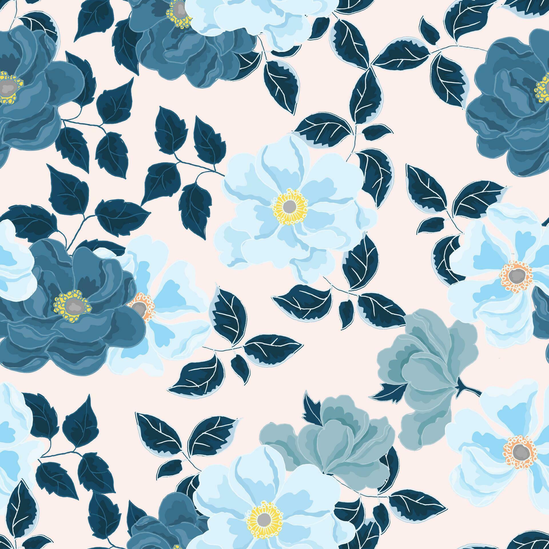 Hand Drawn Blue Anemone Flower Seamless Pattern Stock Free and Free SVG