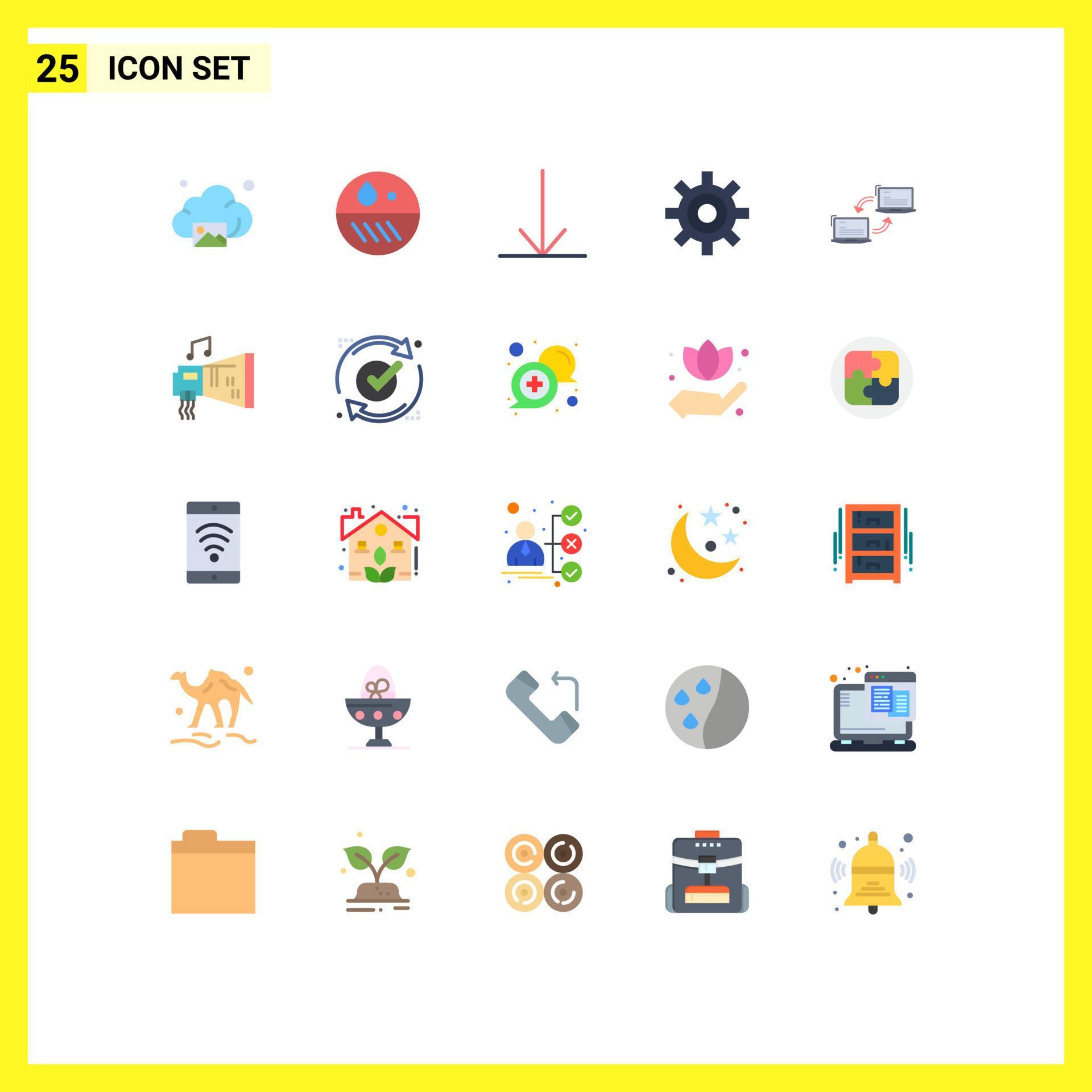 Pictogram Set of 25 Simple Flat Colors of network connection arrow computer setting Editable Vector Design Elements Stock Free