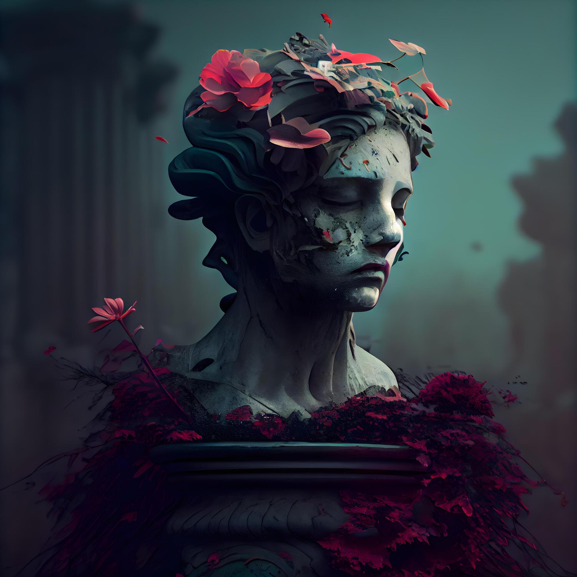 Statue of a woman with flowers in her hair. 3d rendering, Image Stock Free