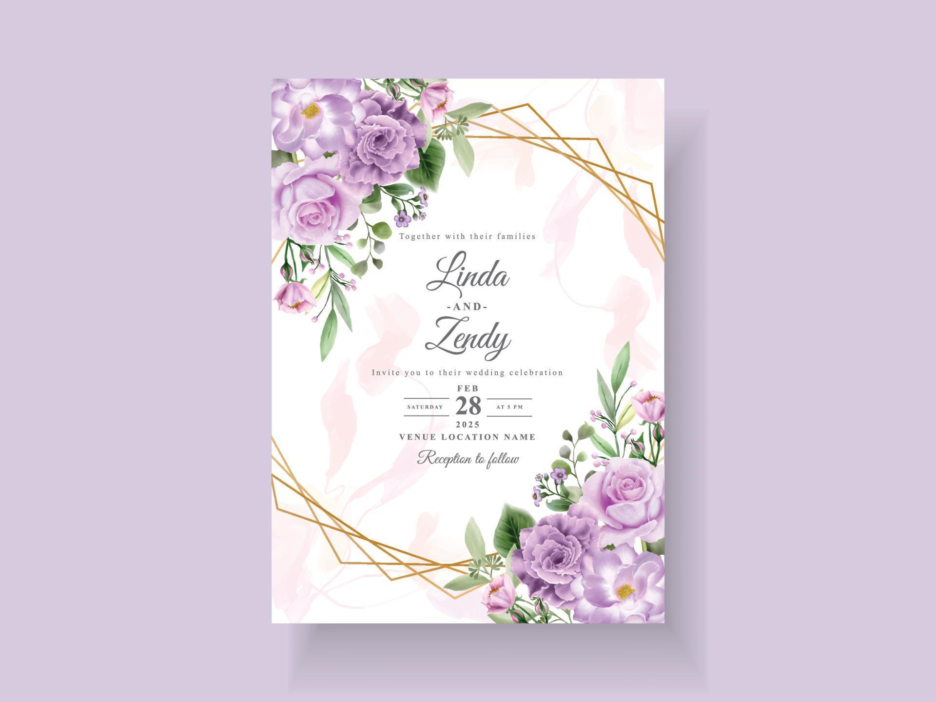 Beautiful purple flowers wedding invitation card template Stock Free