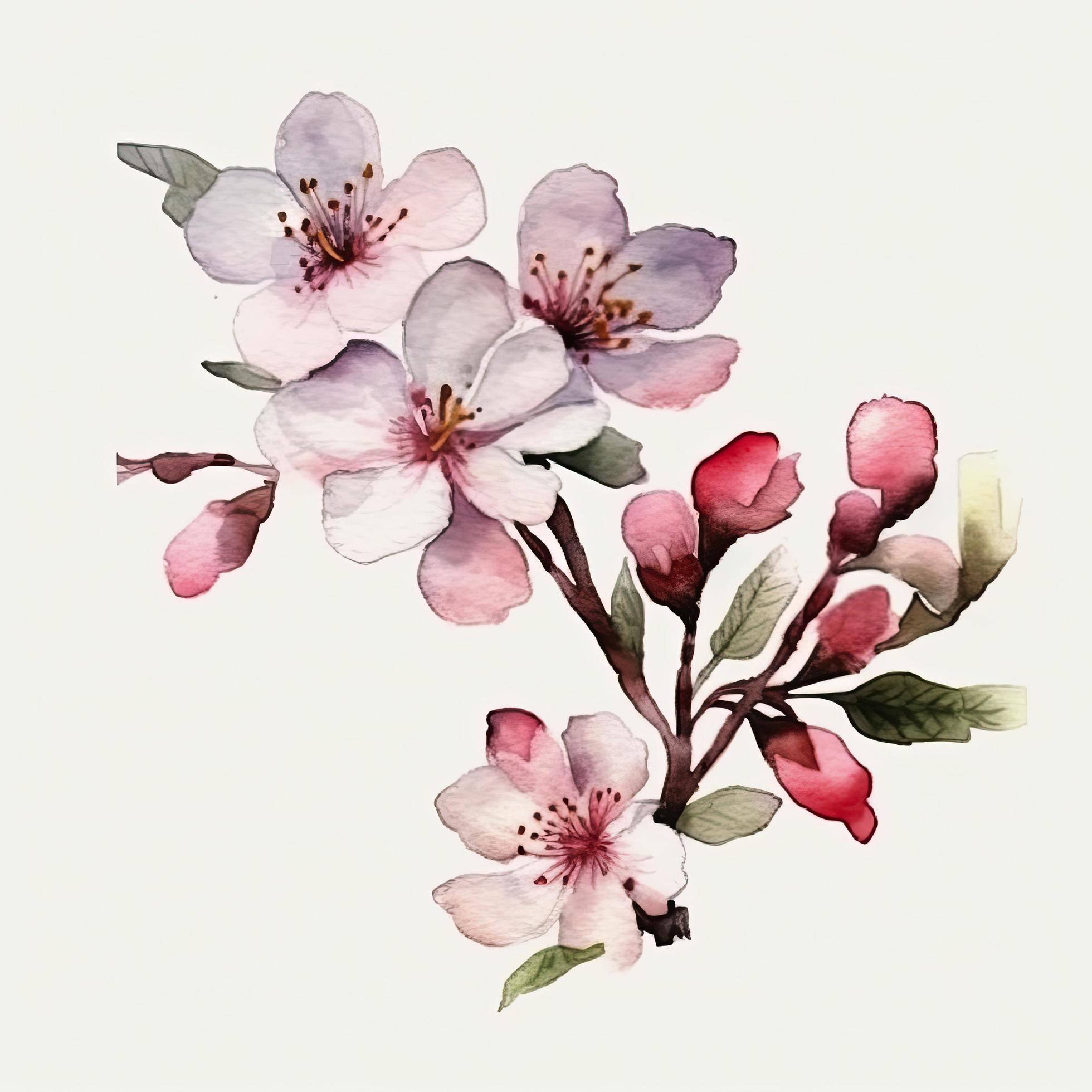 free cherry blossom flowers water color, pastel color with white background, generat ai Stock Free