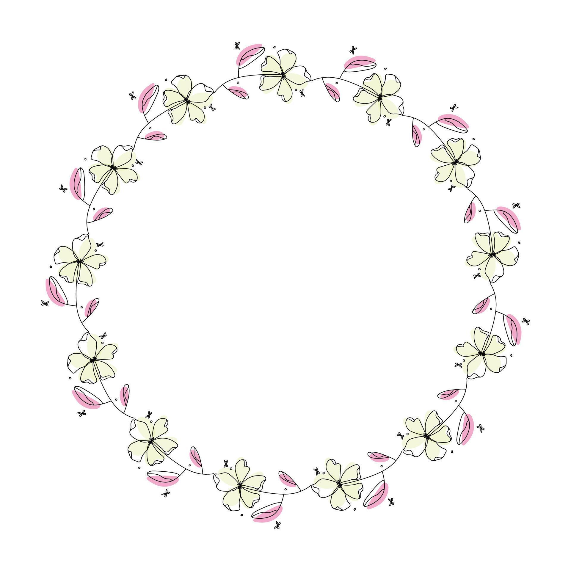 Hand drawn flowers wreath frame on white background Stock Free