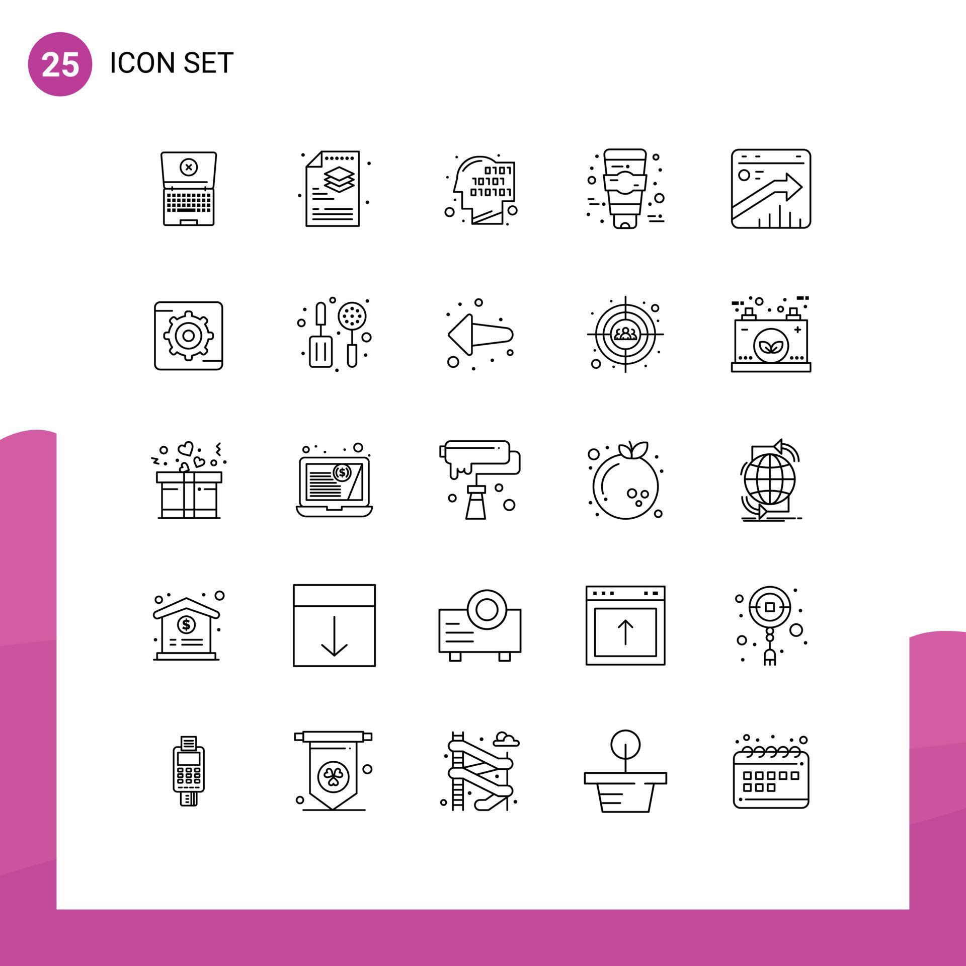 25 Thematic Vector Lines and Editable Symbols of report browser code arrow face Editable Vector Design Elements Stock Free