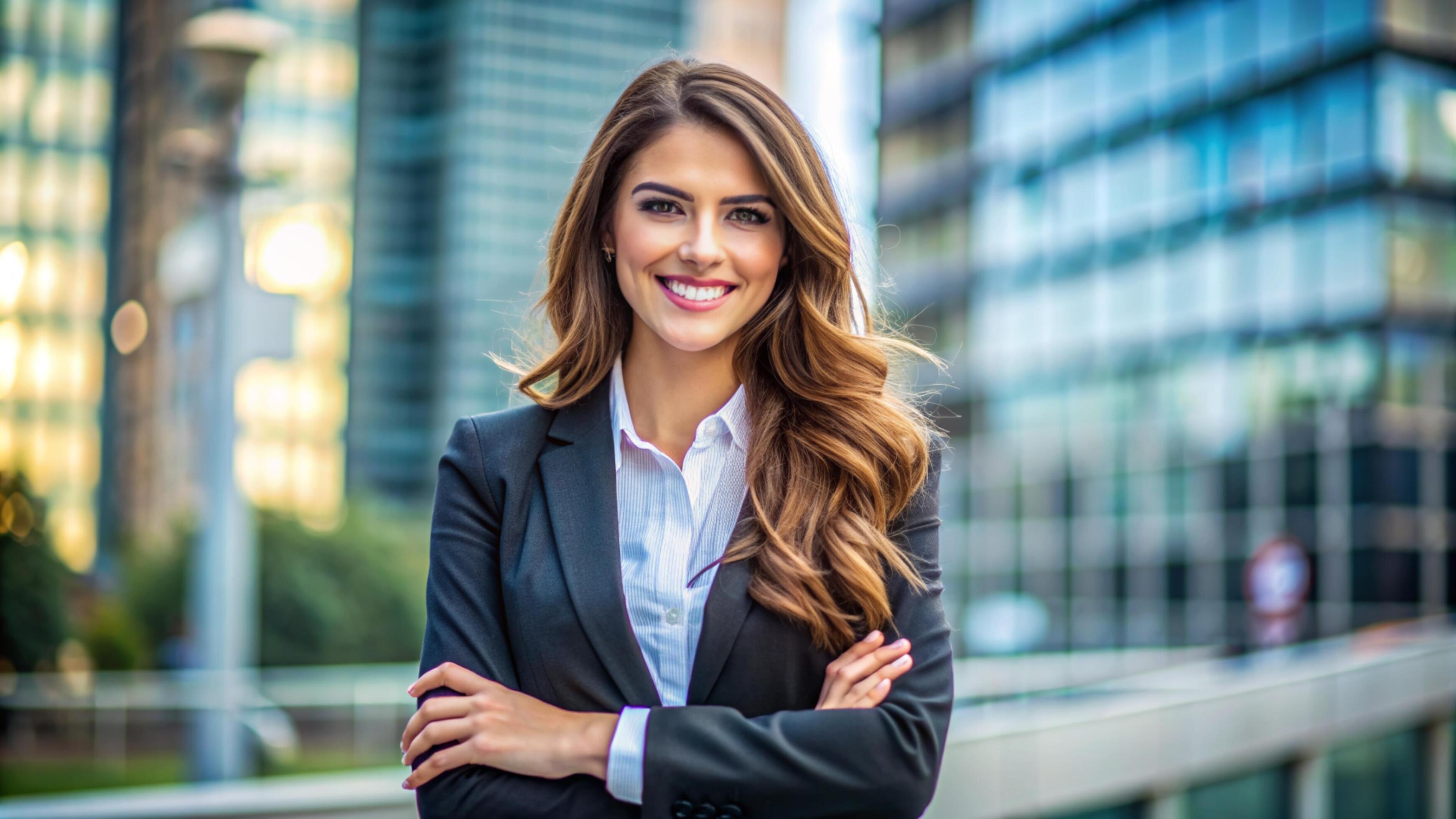 A Young happy pretty smiling professional business woman Stock Free