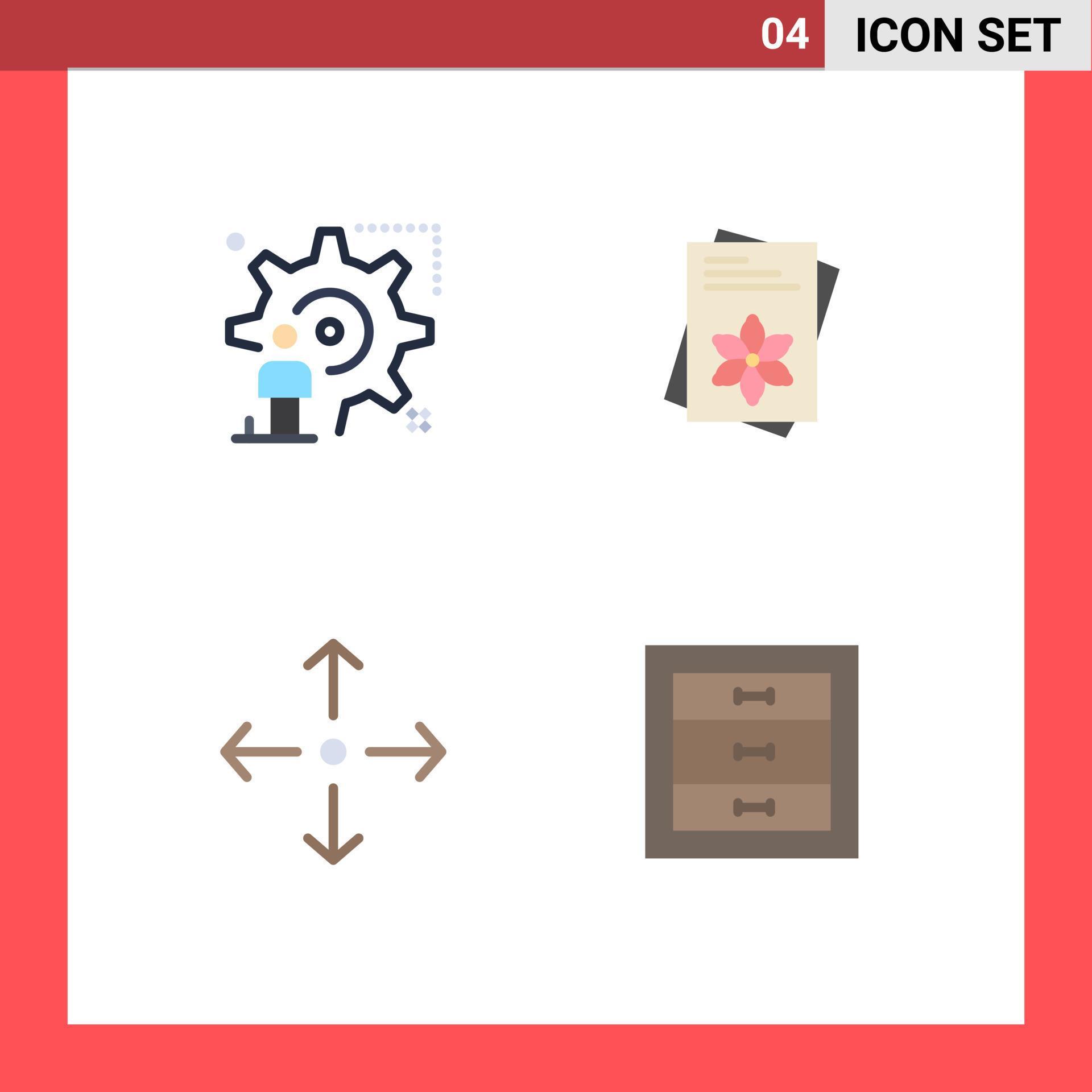 Pack of 4 Modern Flat Icons Signs and Symbols for Web Print Media such as setting arrow man file full screen Editable Vector Design Elements Stock Free