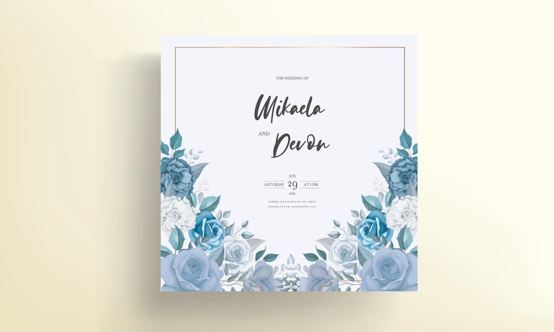 Modern wedding invitation card with blue flowers Stock Free