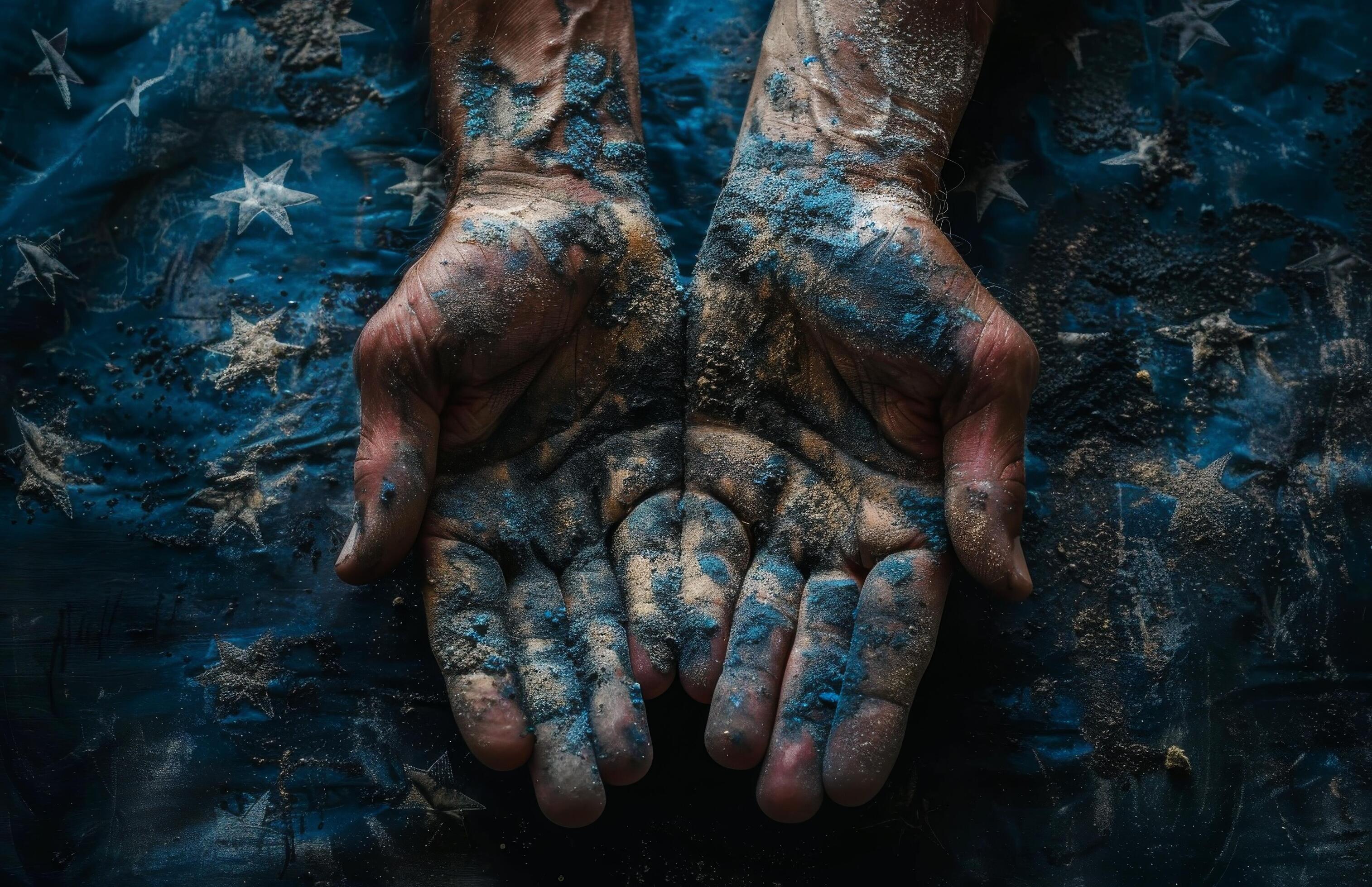 Dusty Hands on Blue Background Stock Free