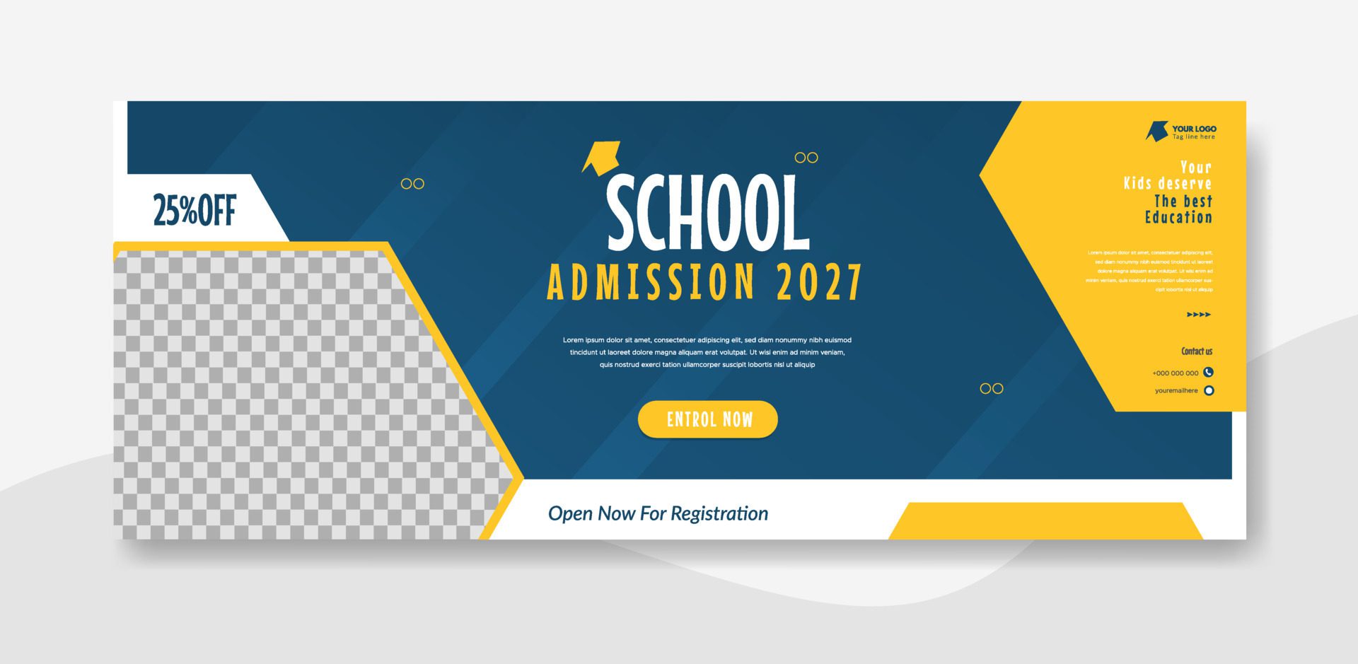 School admission web banner template design illustration Free Vector