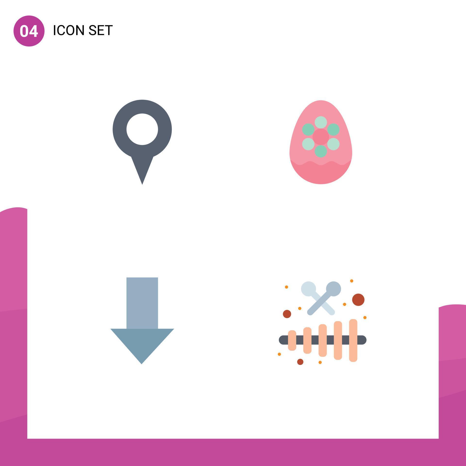 Modern Set of 4 Flat Icons Pictograph of geo location arrow pin easter down arrow Editable Vector Design Elements Stock Free