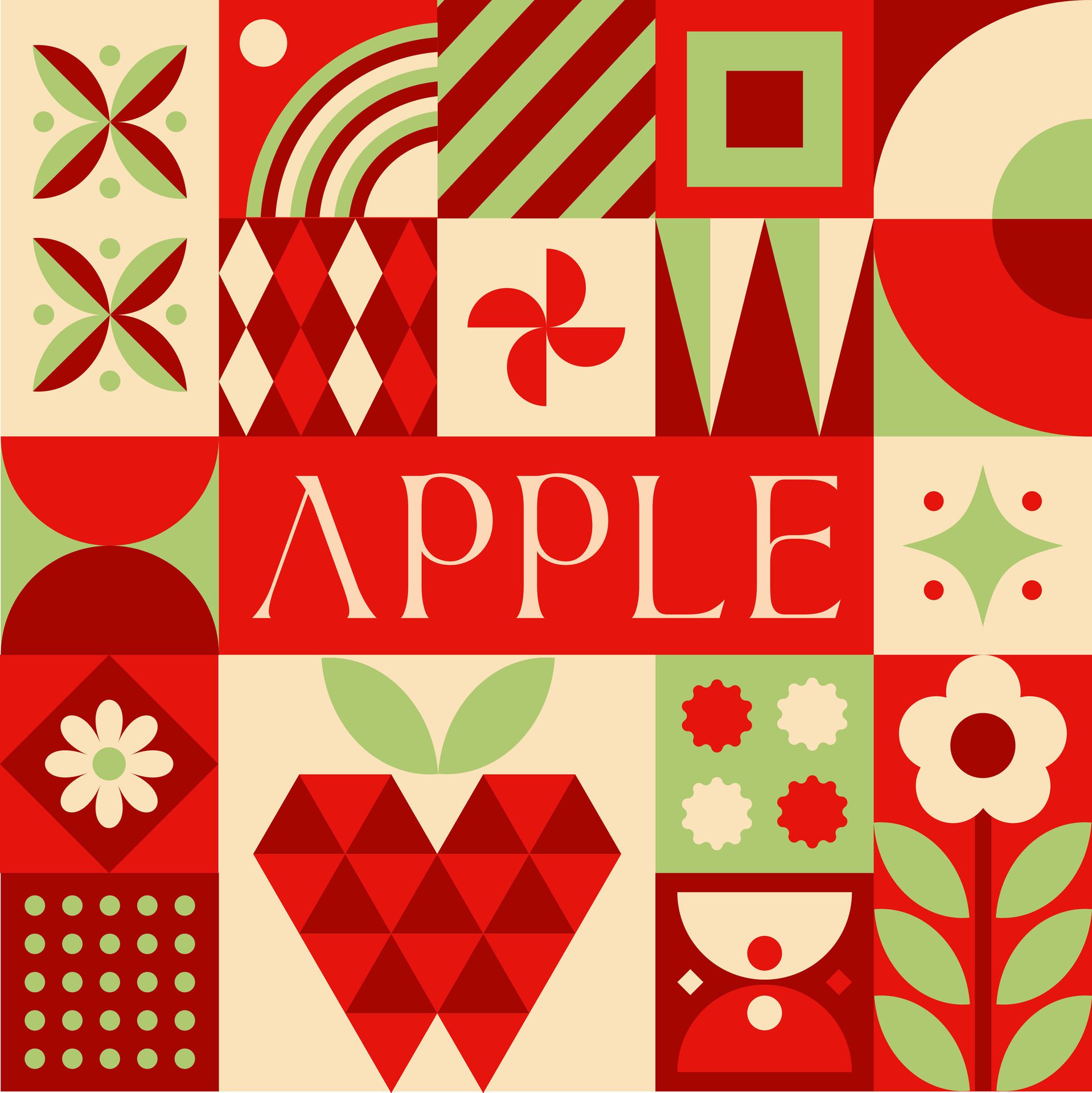 Apple Fruit seamless pattern in scandinavian style postcard with Retro clean concept design Free Vector