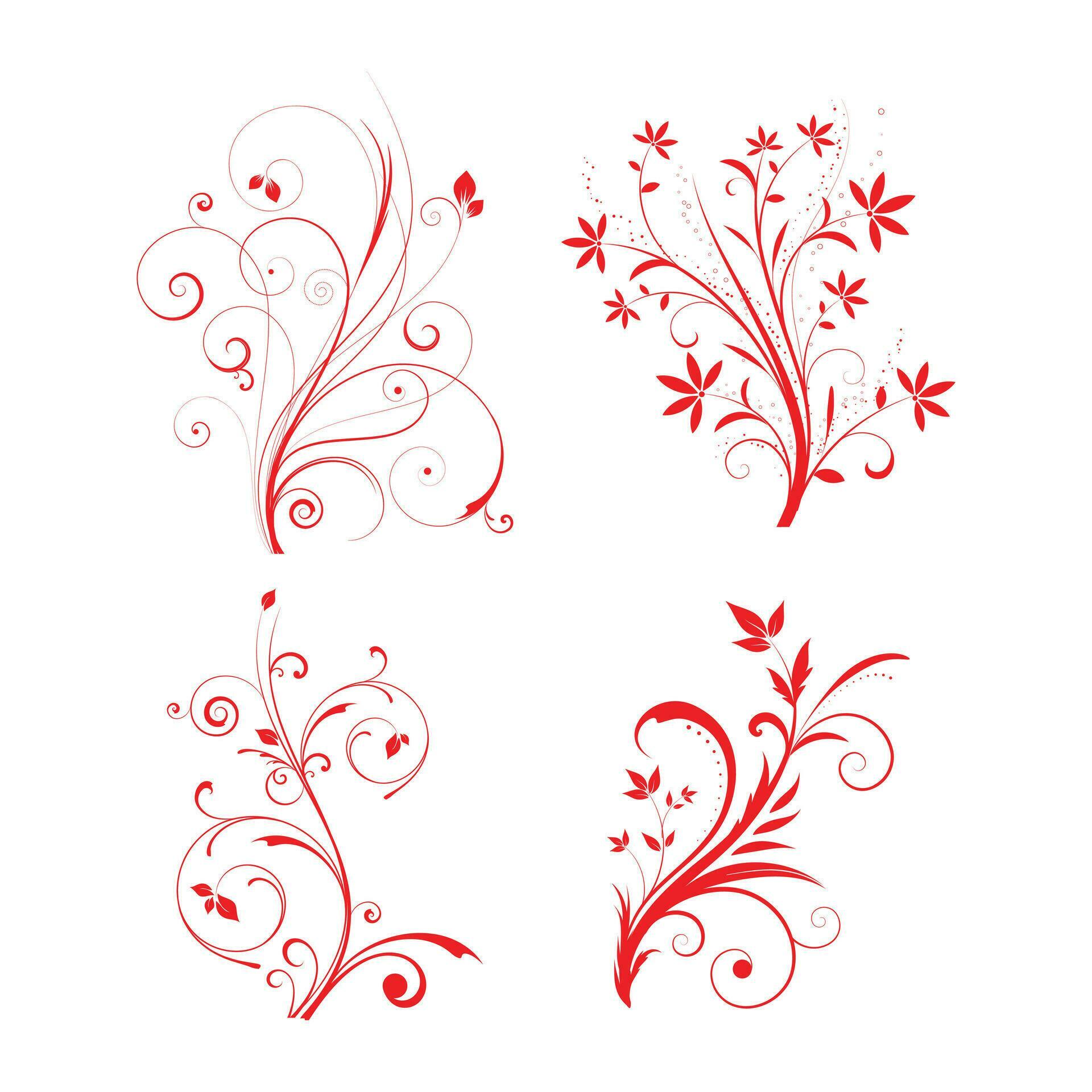 Red flowers silhouette set Stock Free