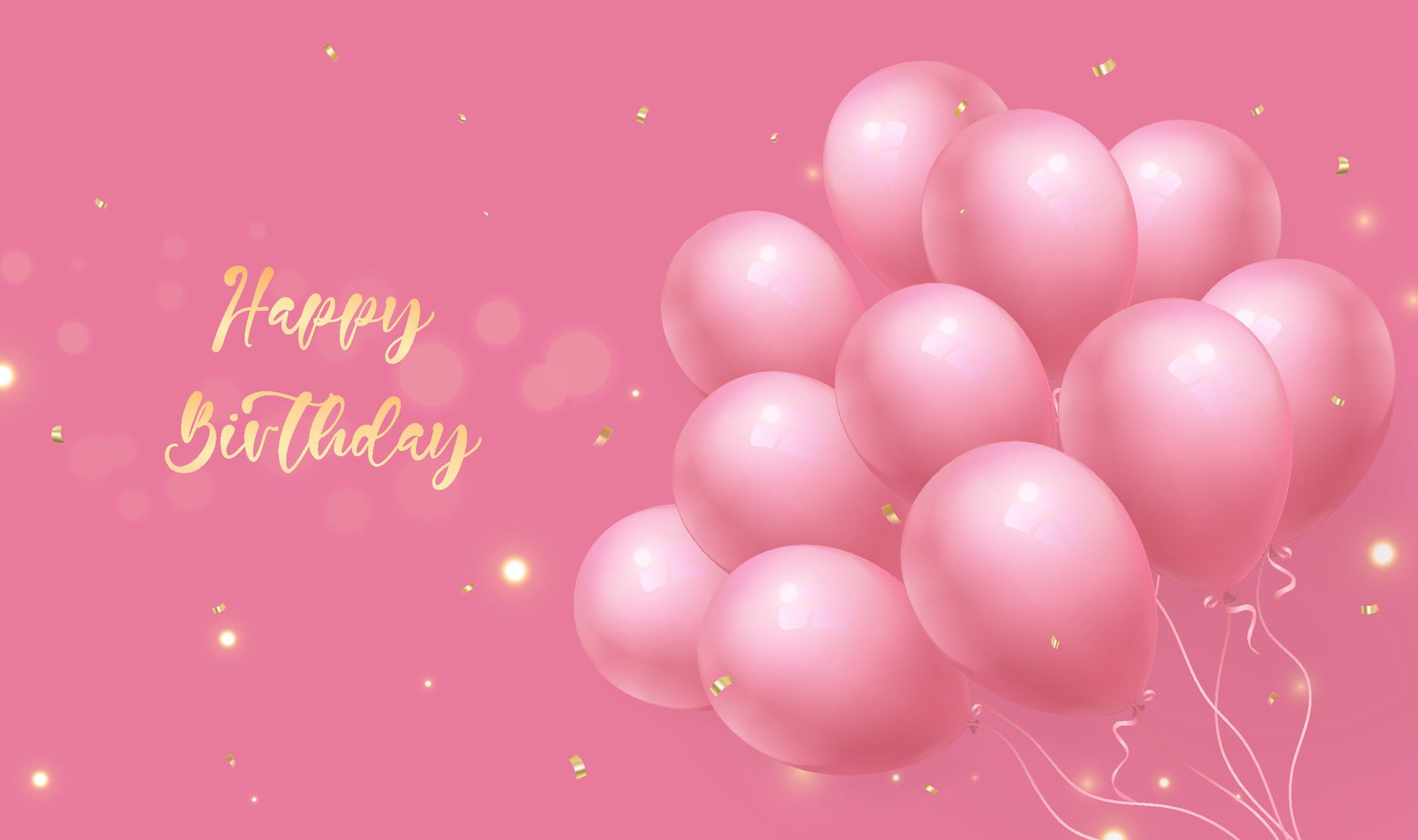 Cute Happy Birthday party celebration card banner template with pink balloons Free Vector