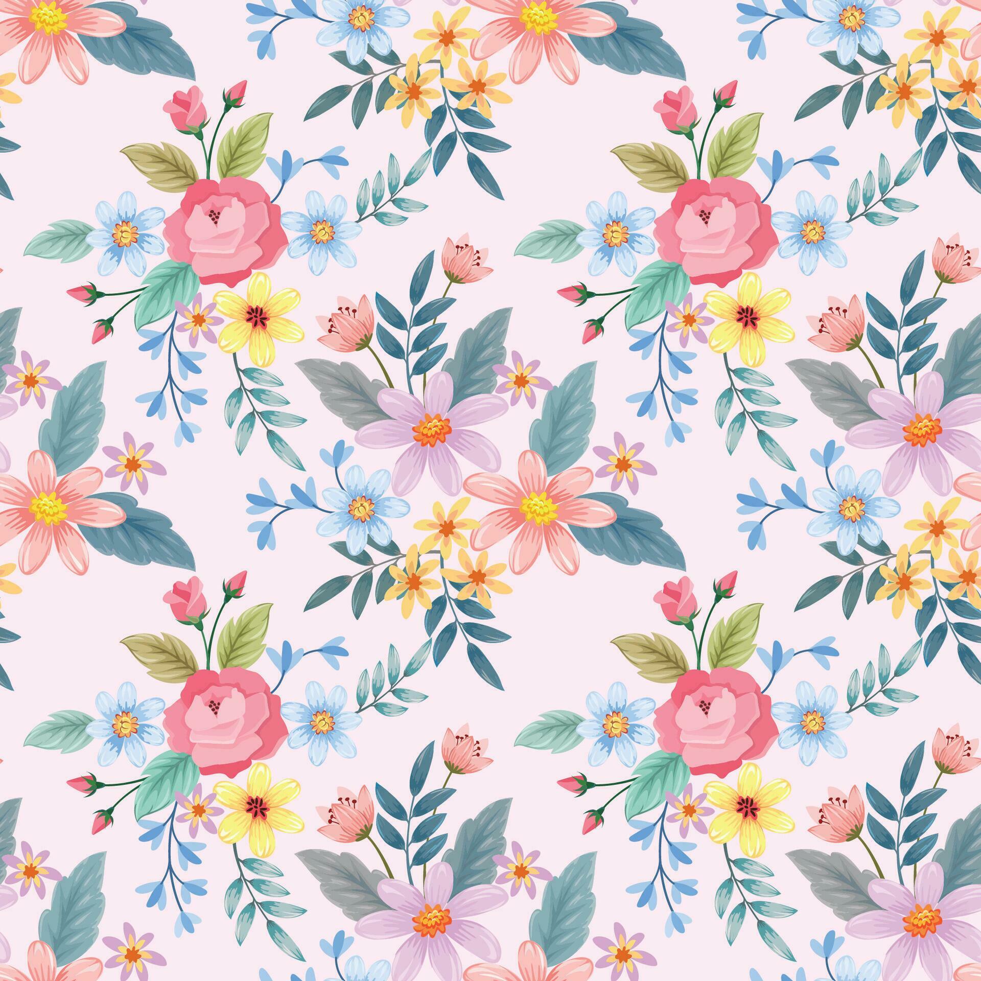 Colorful hand draw flowers seamless pattern. Stock Free