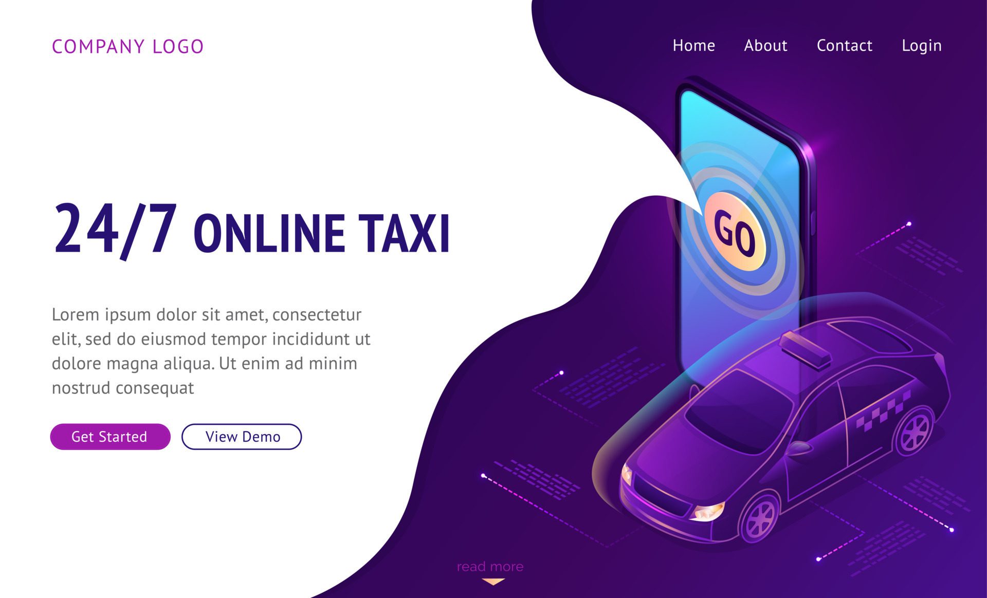 Online taxi isometric landing page web banner Free Vector