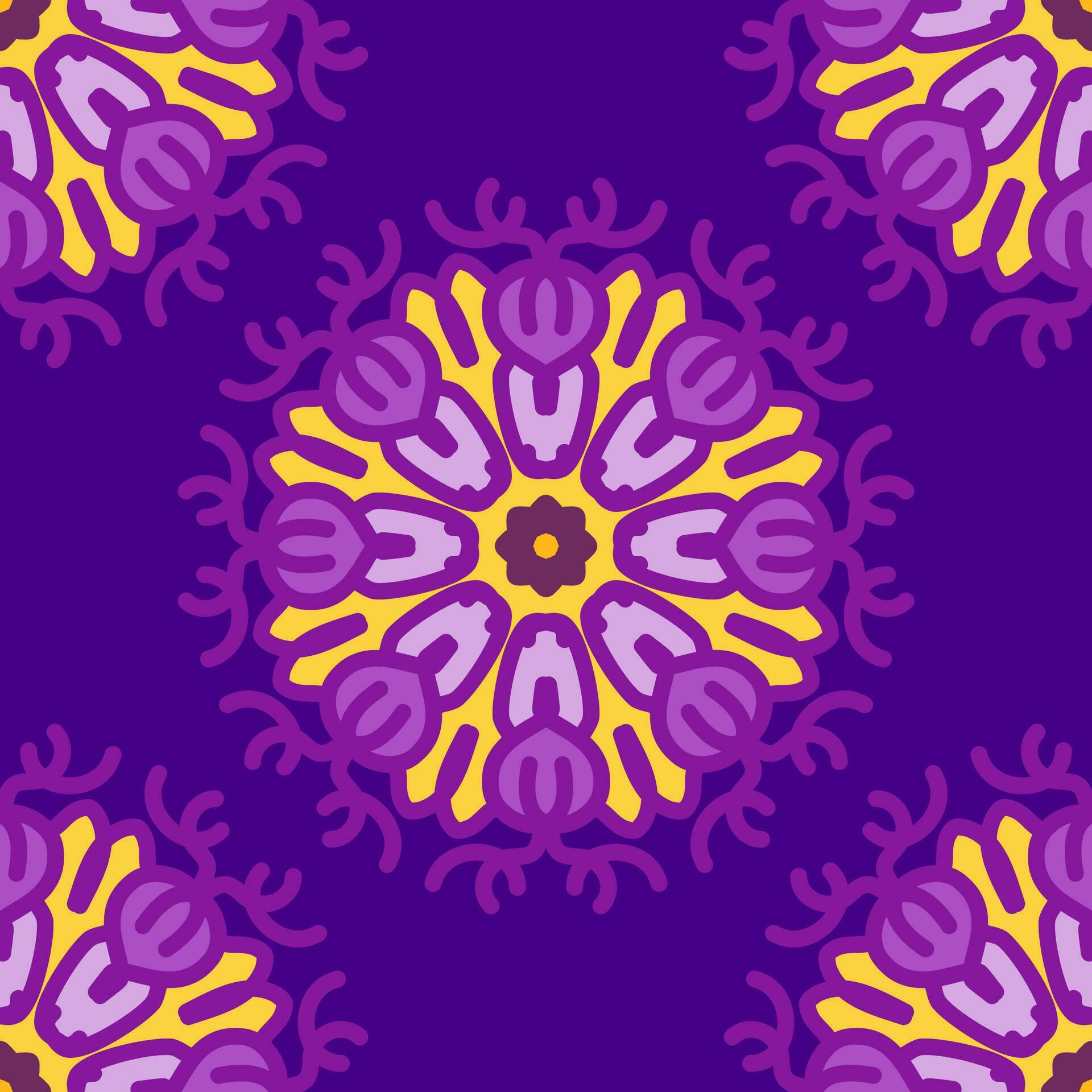 yellow purple magenta violet lavender mandala seamless pattern floral flower creative vintage design background vector illustration Stock Free