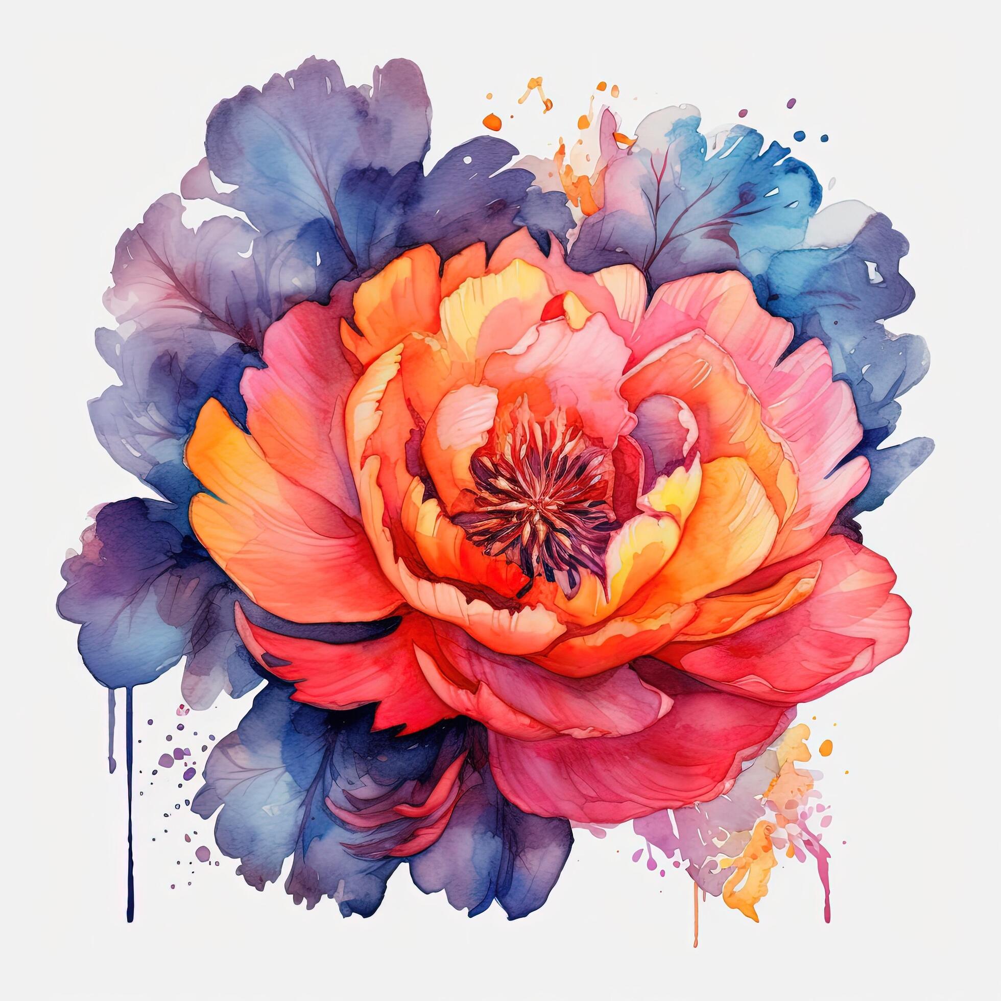 Watercolor beautiful peony flower. Illustration Stock Free