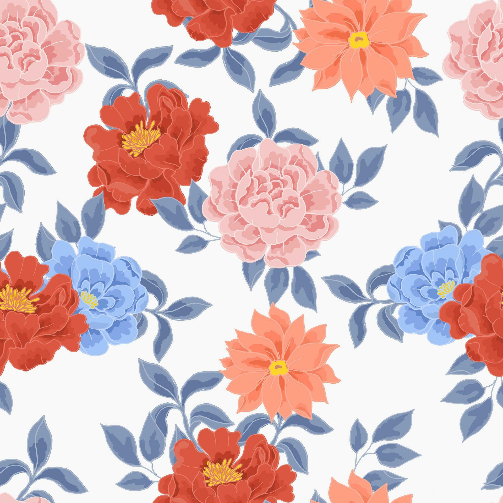 Hand Drawn Vintage Peony Rose Flower Seamless Pattern Stock Free and Free SVG